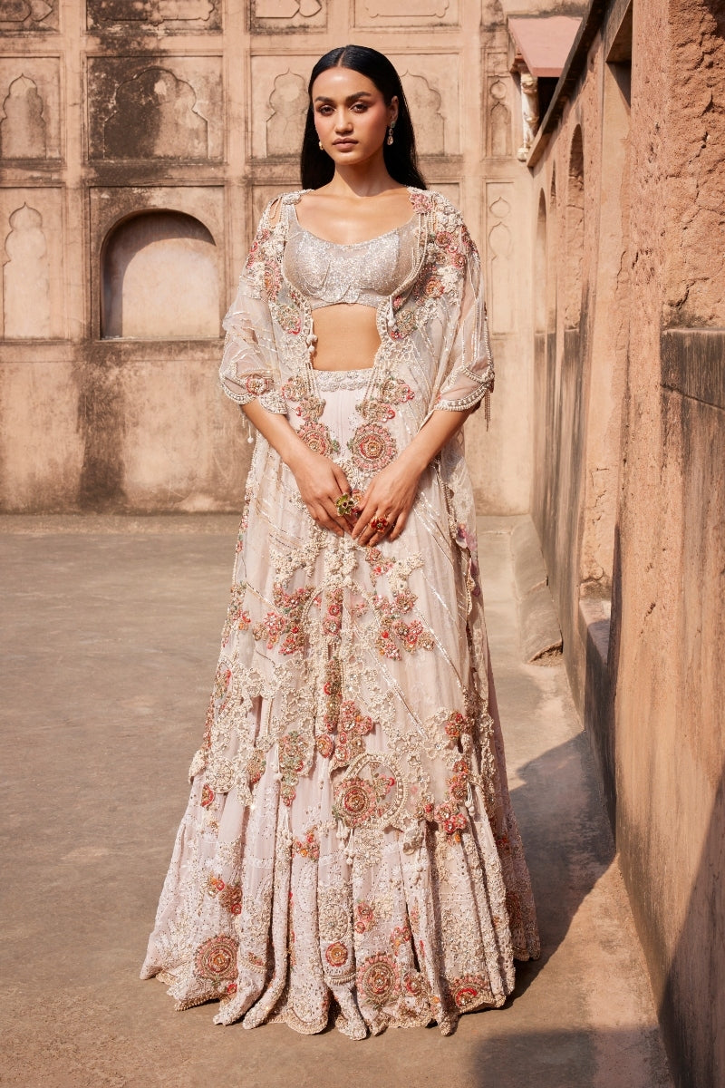 "Evadne" Off White Chikankari Lehenga