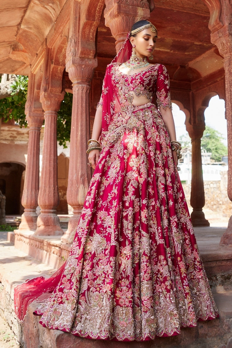 DollyJ Studio Red Indraja Designer bridal Lehenga L / Red
