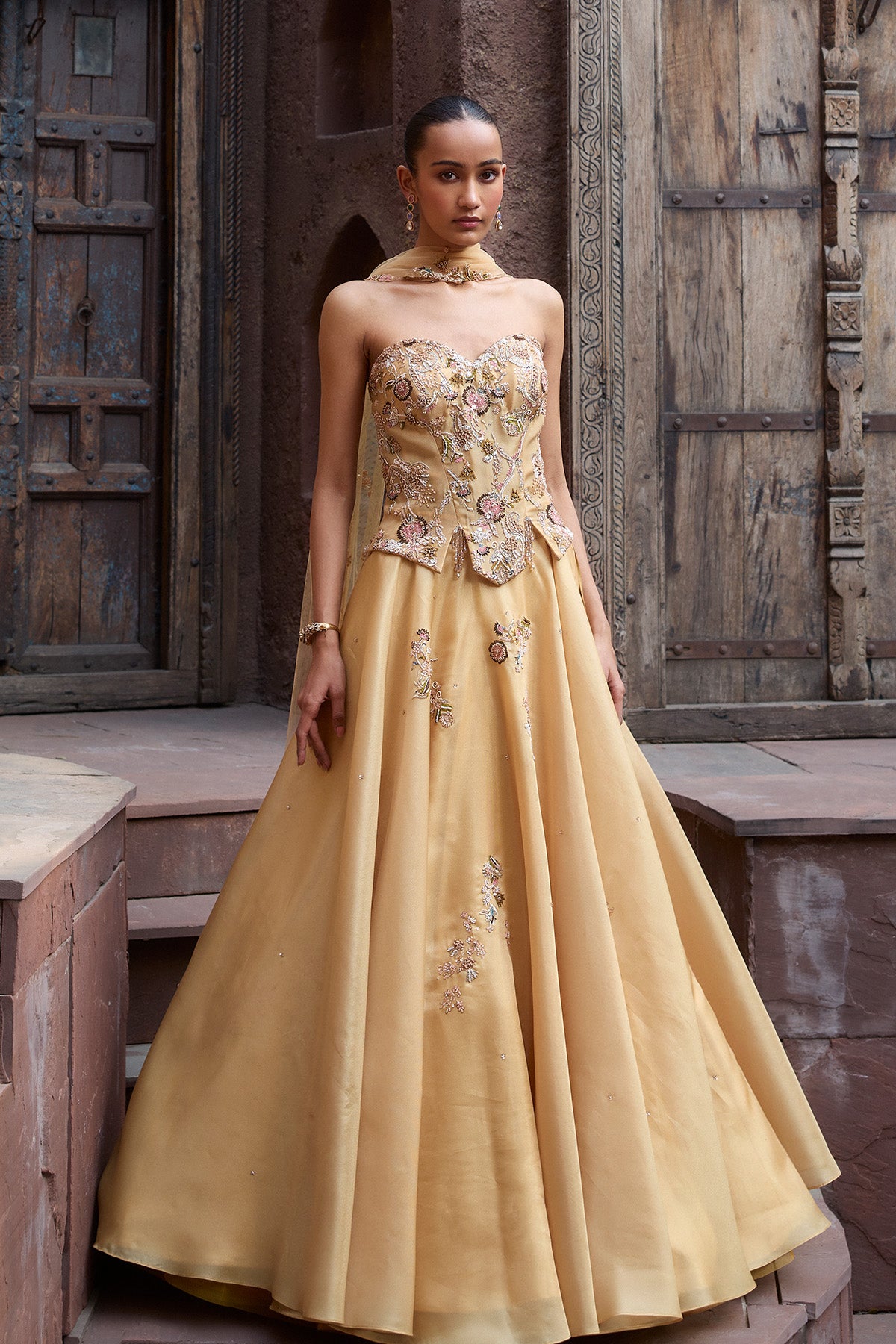 Dolly J Yellow Gilded Grace Corset & Skirt Set Custom / Yellow