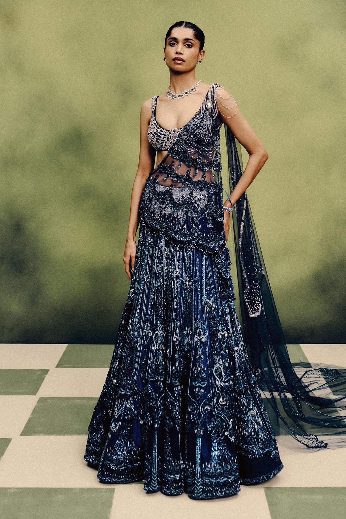 Oceanfire Cocktail Lehenga