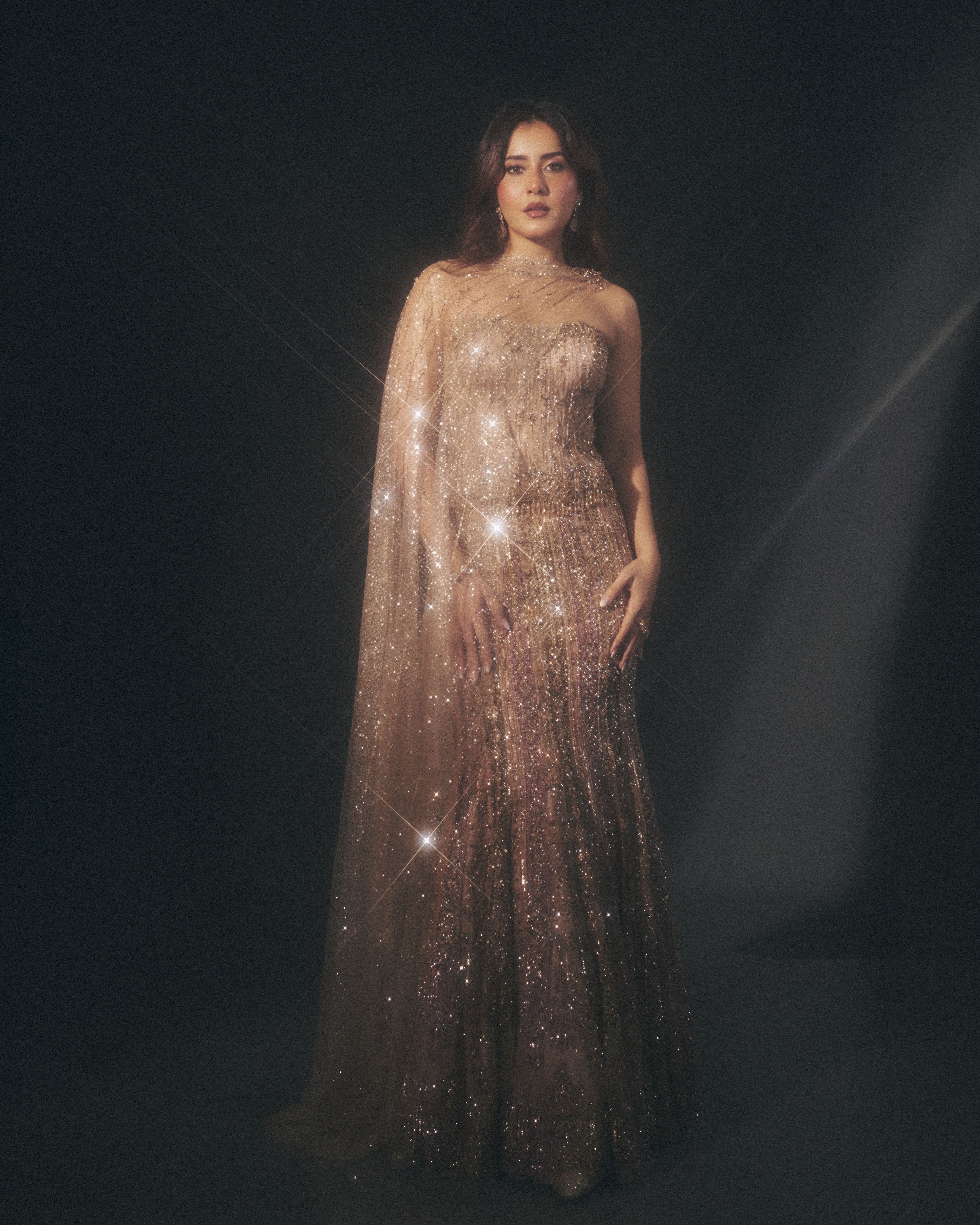 Raashi Khanna in Molten Dusk Corset & Skirt Set