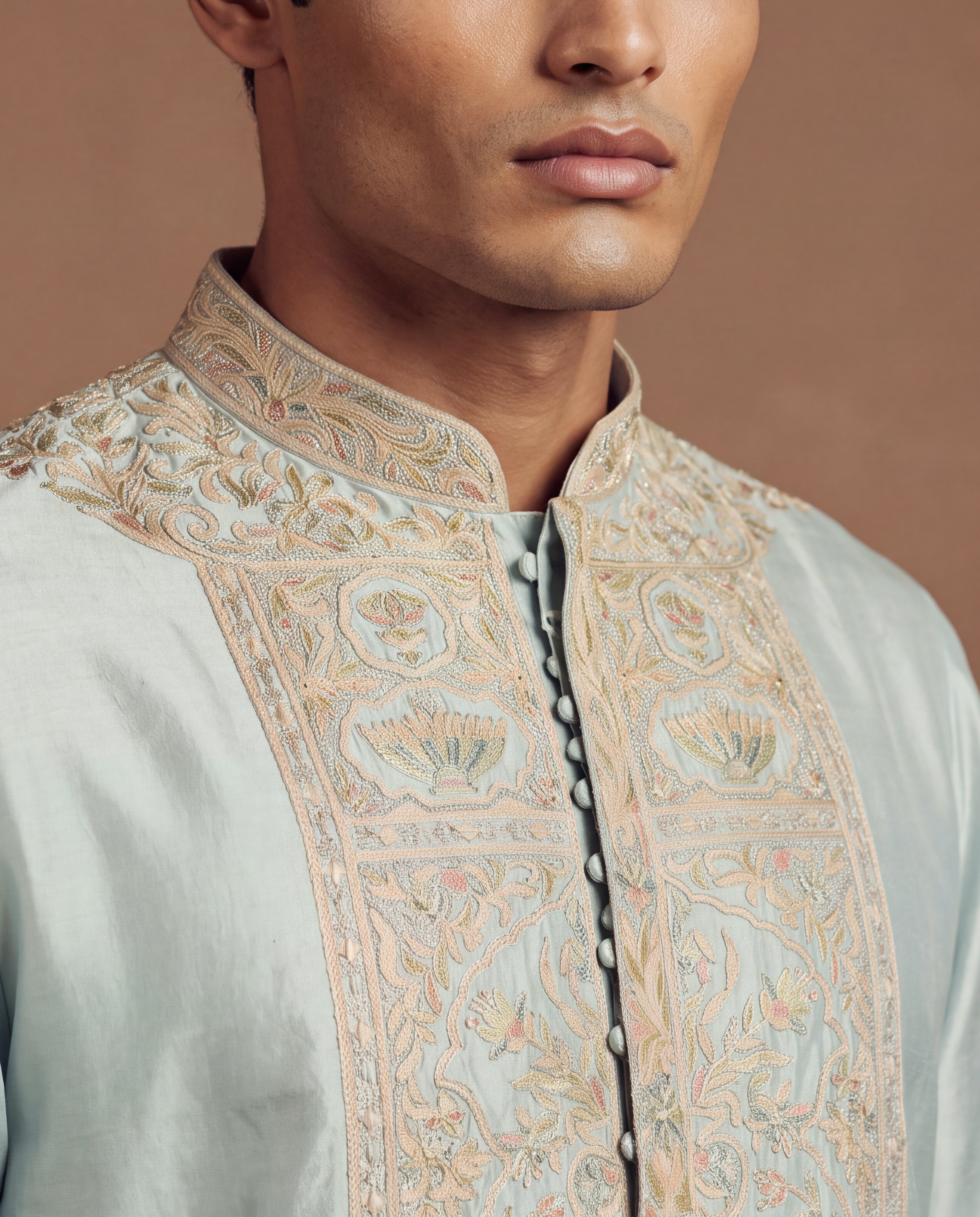 Cerulean Embroidered Silk Kurta & Pant Set