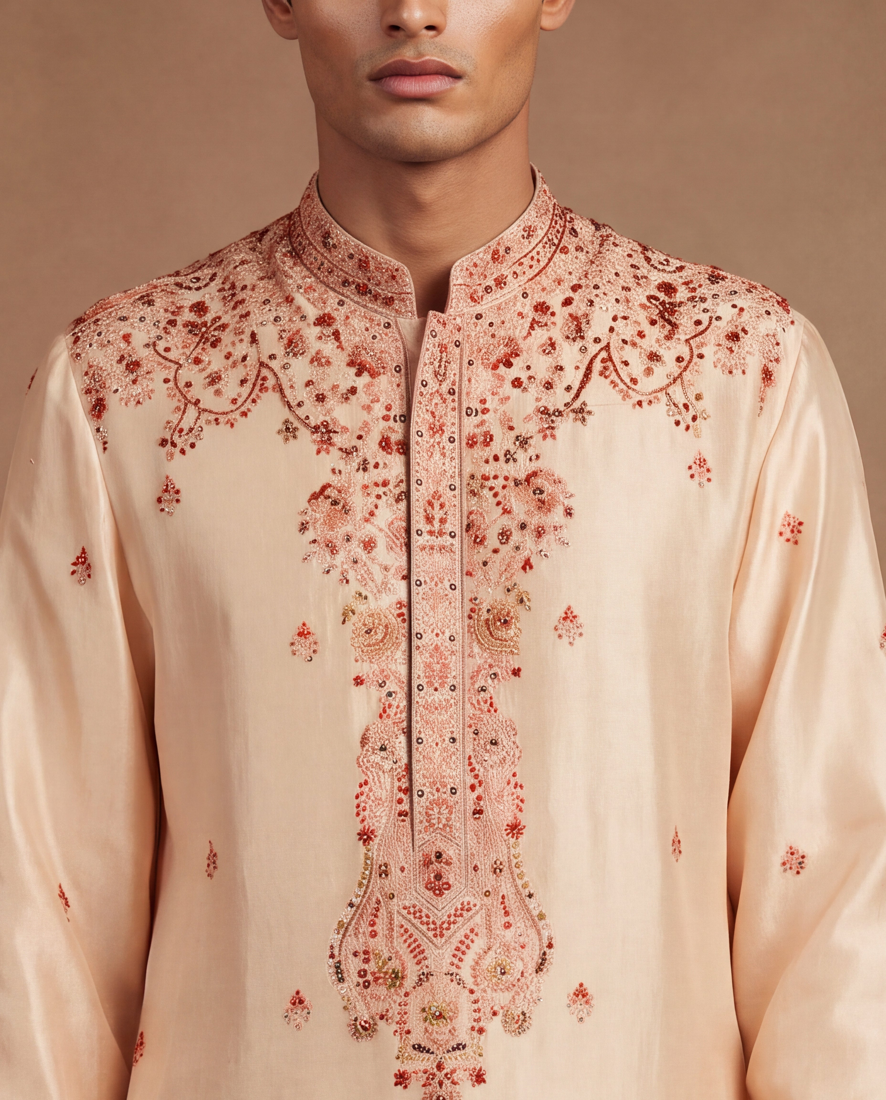 Bisque Kashidakari Silk Kurta & Salwar Set