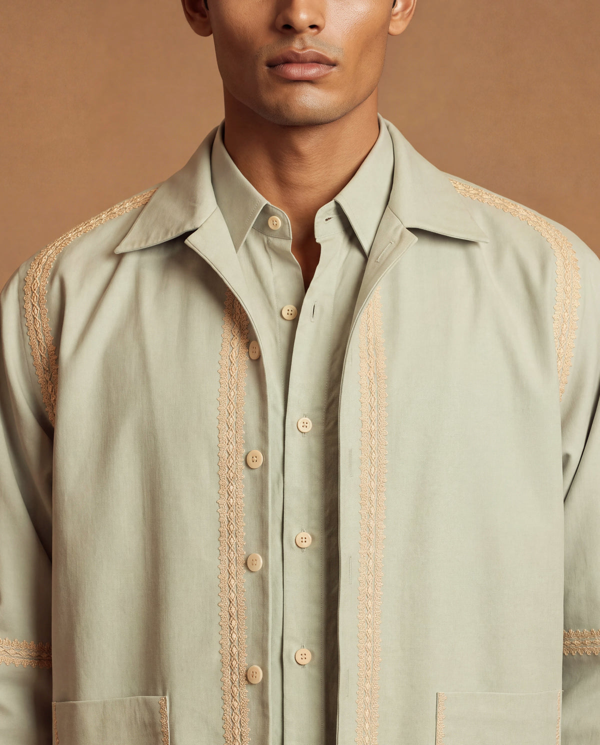 Cerulean Reverie Open Jacket, Shirt & Pant Set