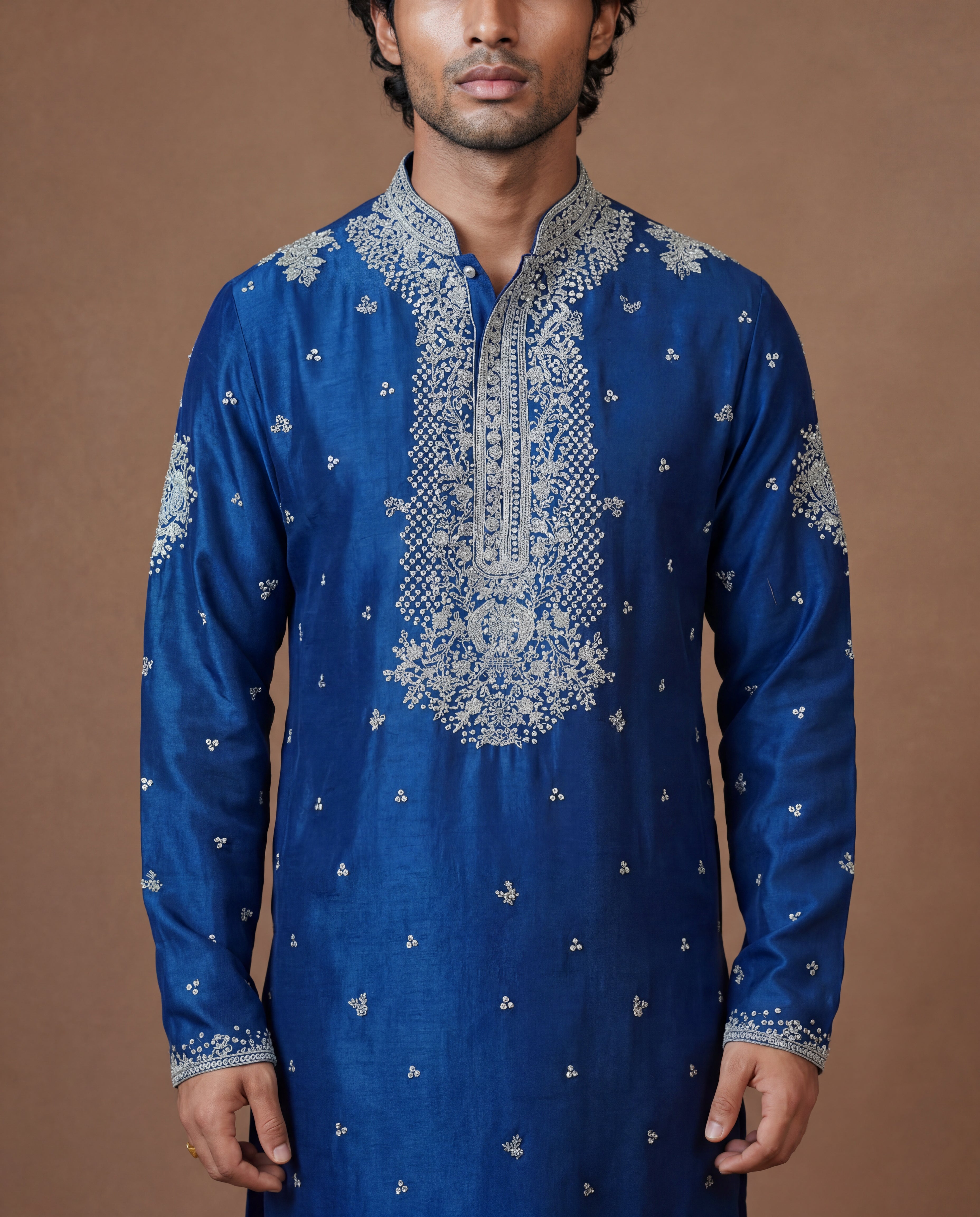 Imperial Blue Hand-Embroidered Silk Ensemble