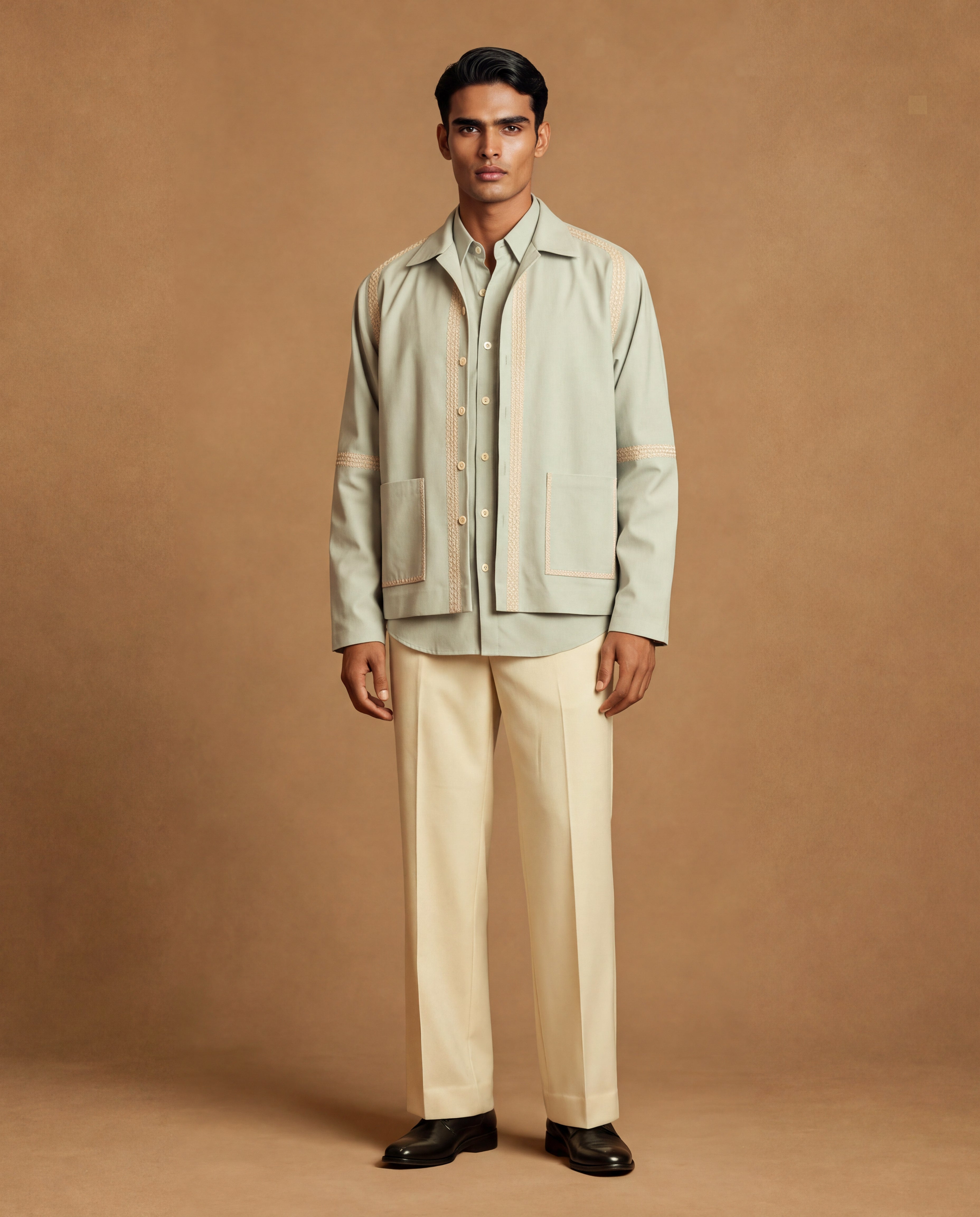 Cerulean Reverie Open Jacket, Shirt & Pant Set