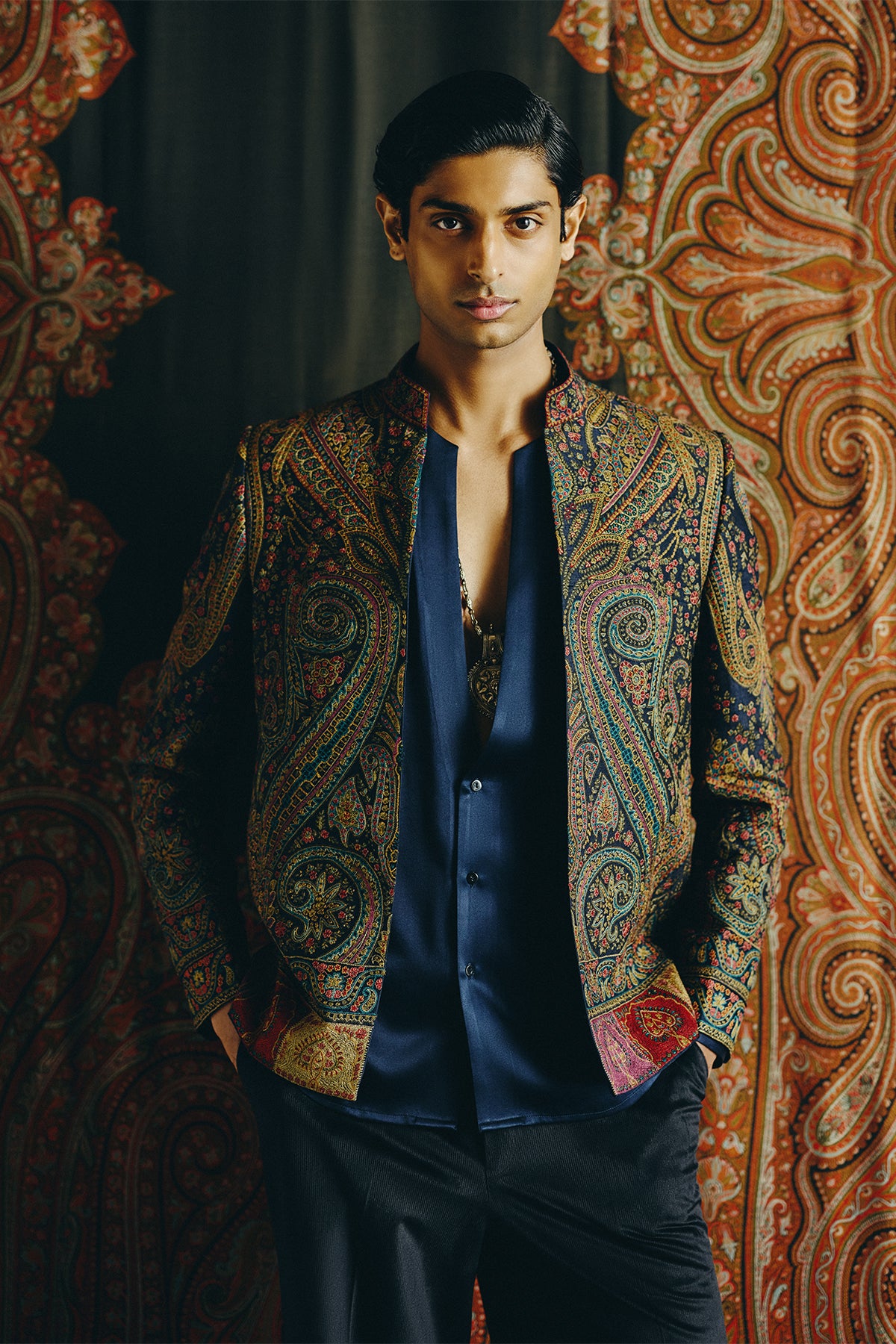 Safar Kashida Open Jacket, Shirt and Pant Set