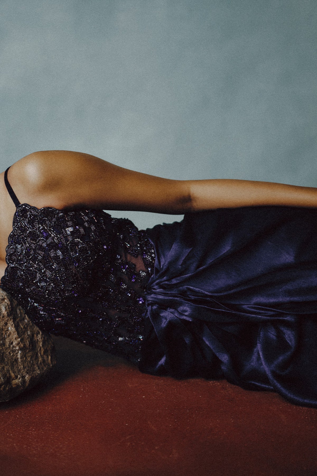 Luna Noir Beaded Slit Gown