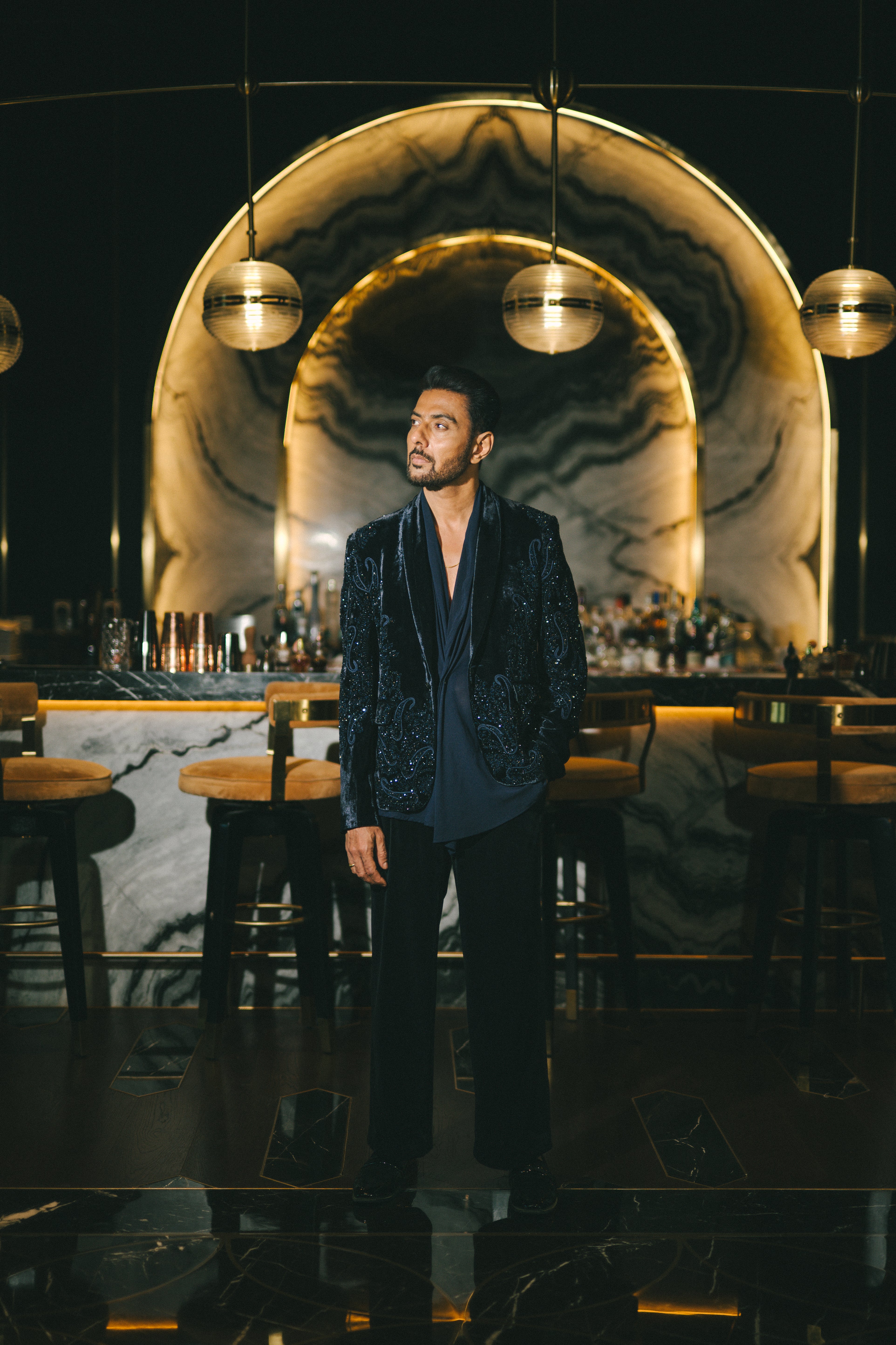 Ranveer Brar in Midnight Paisley Velvet Tuxedo