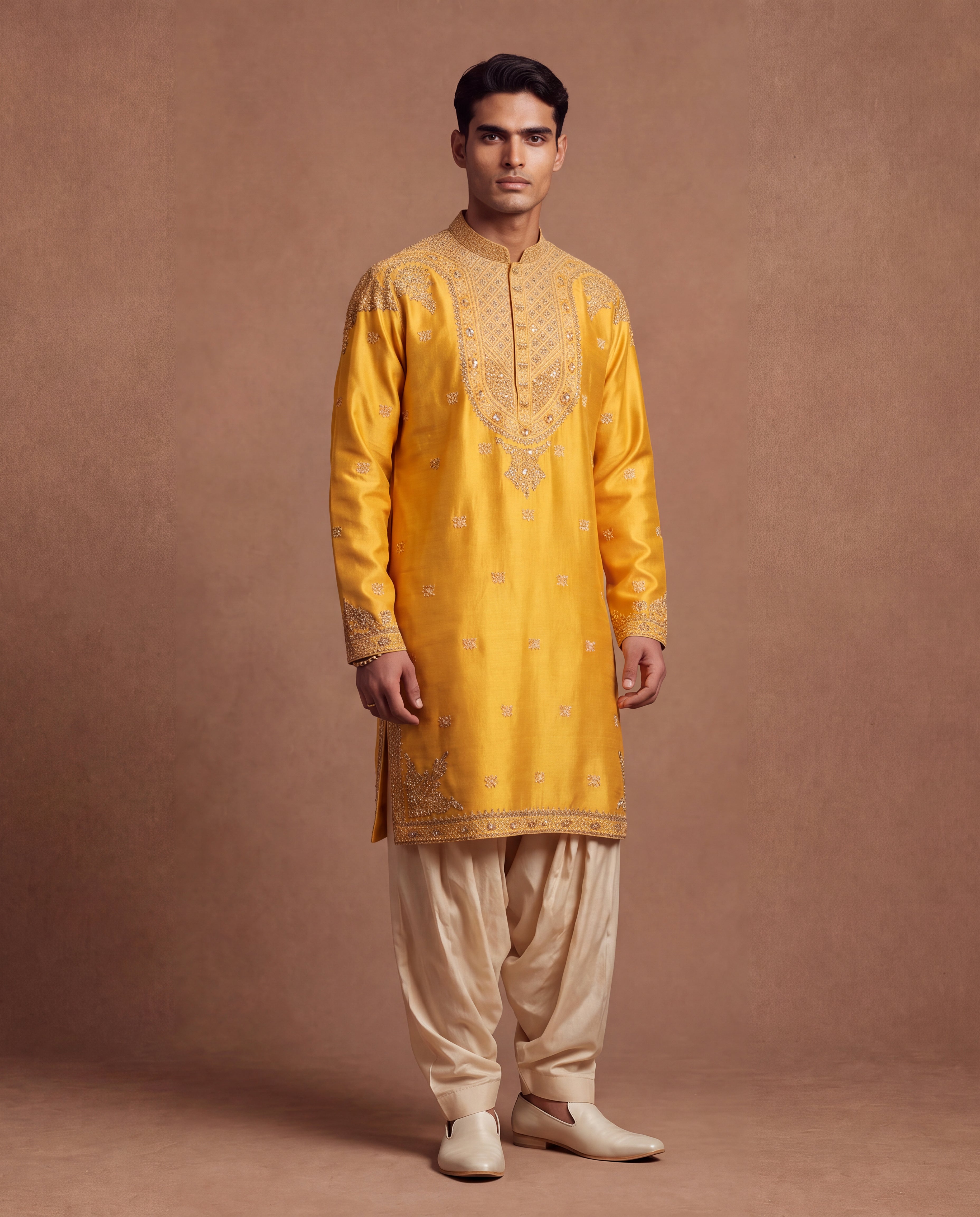 Sunlit Hand-Embroidered Silk Kurta & Salwar Set