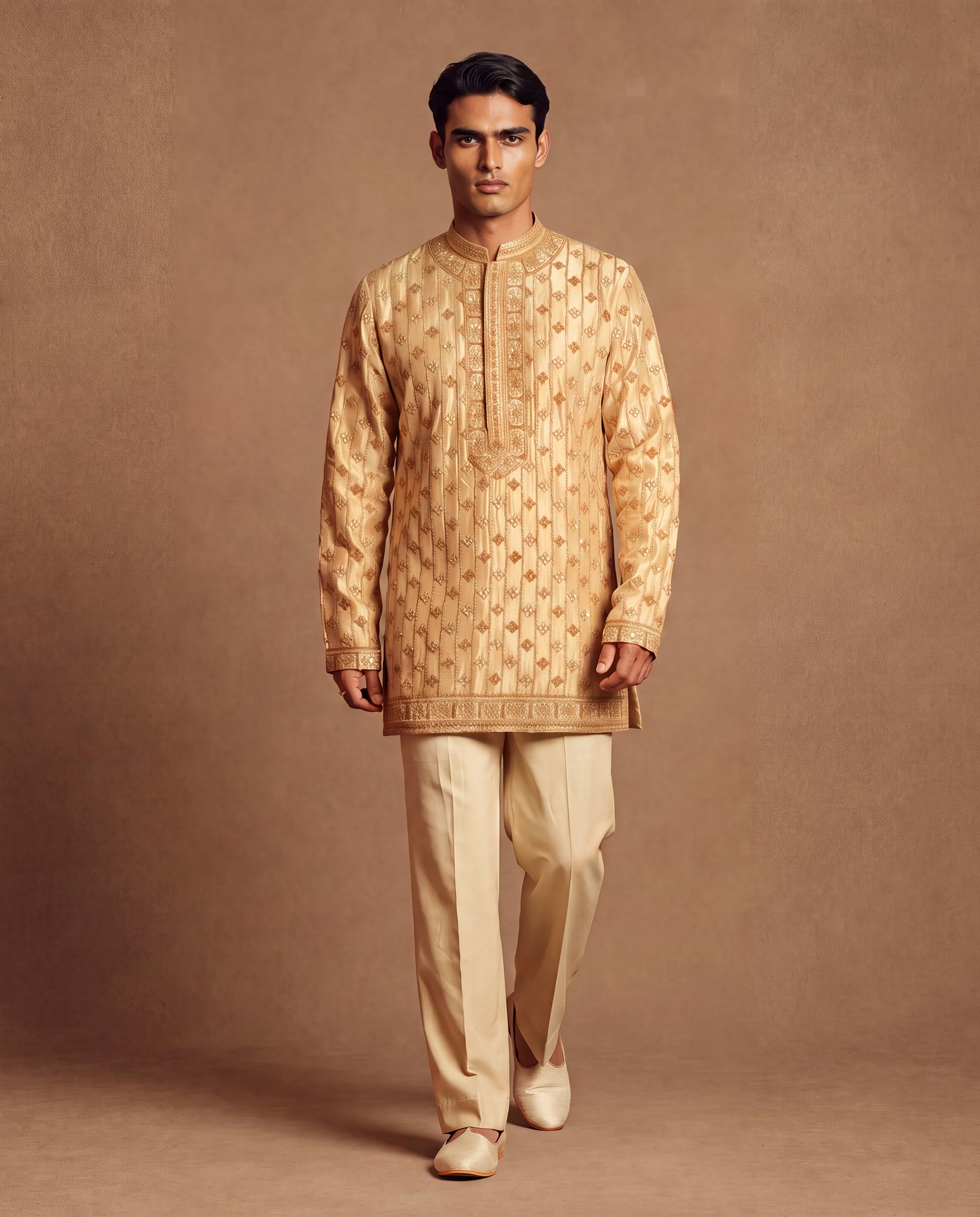 Pale Yellow Gota Short Kurta Set