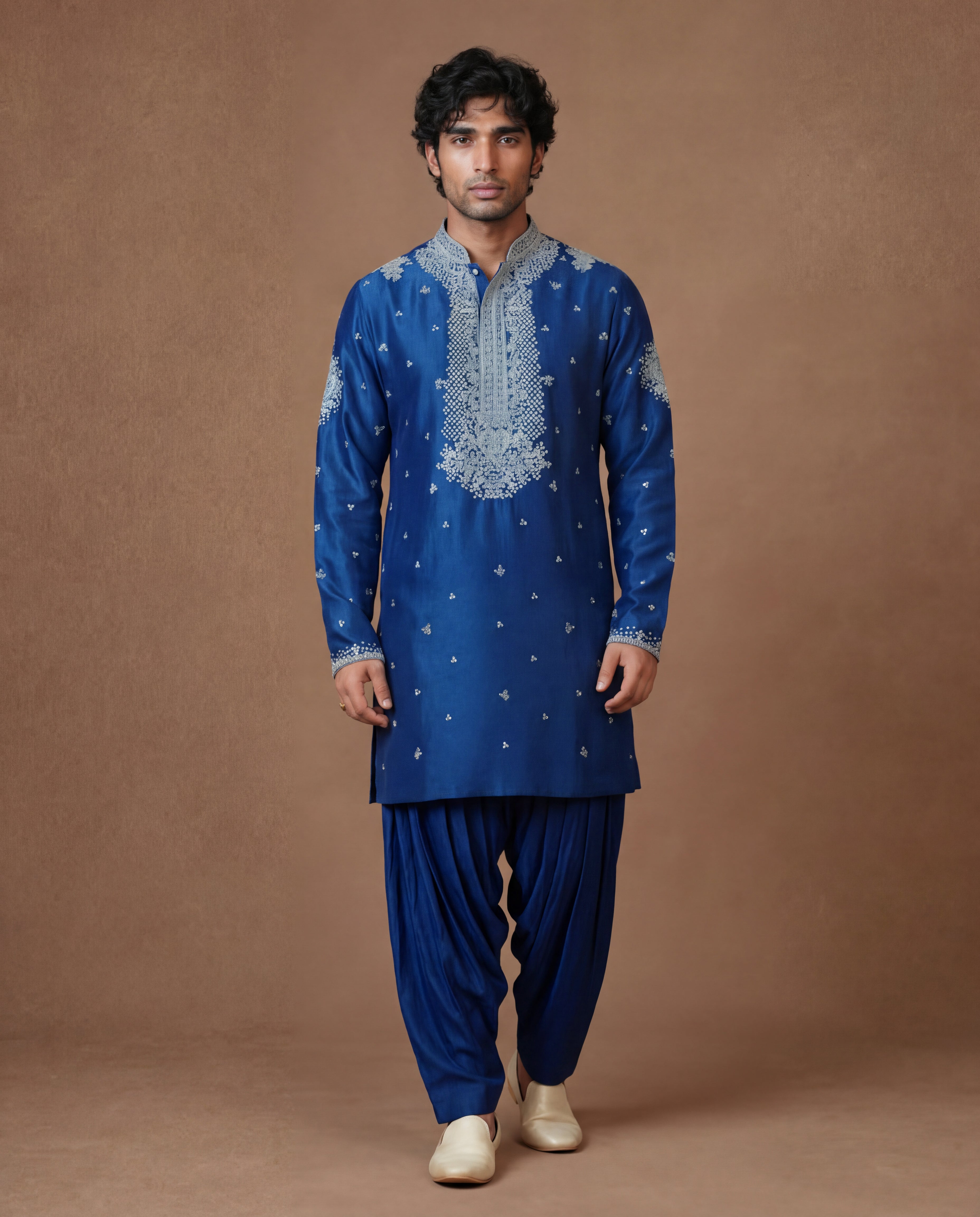Imperial Blue Hand-Embroidered Silk Ensemble