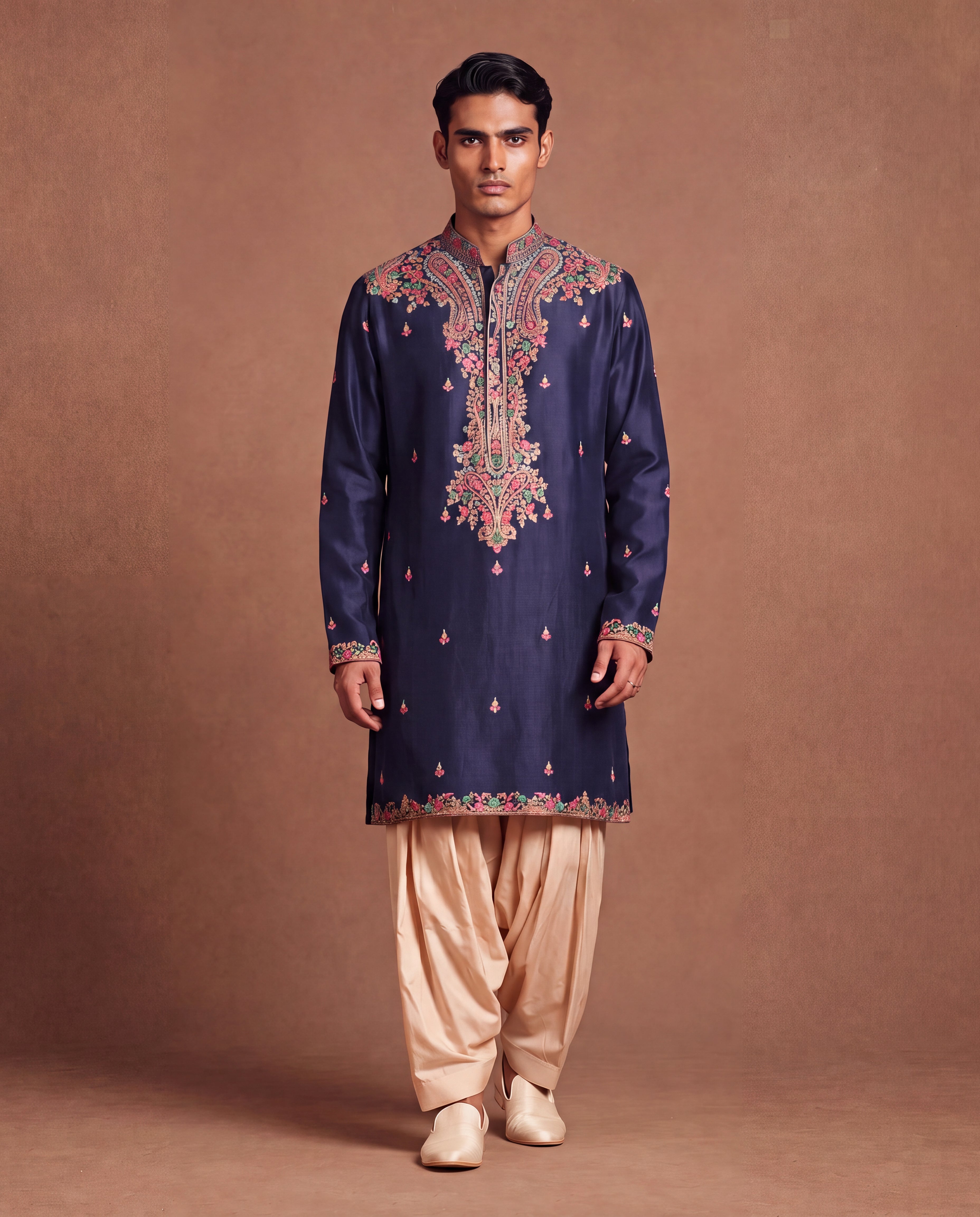 Aubergine Kashidakari Silk Kurta & Salwar Set