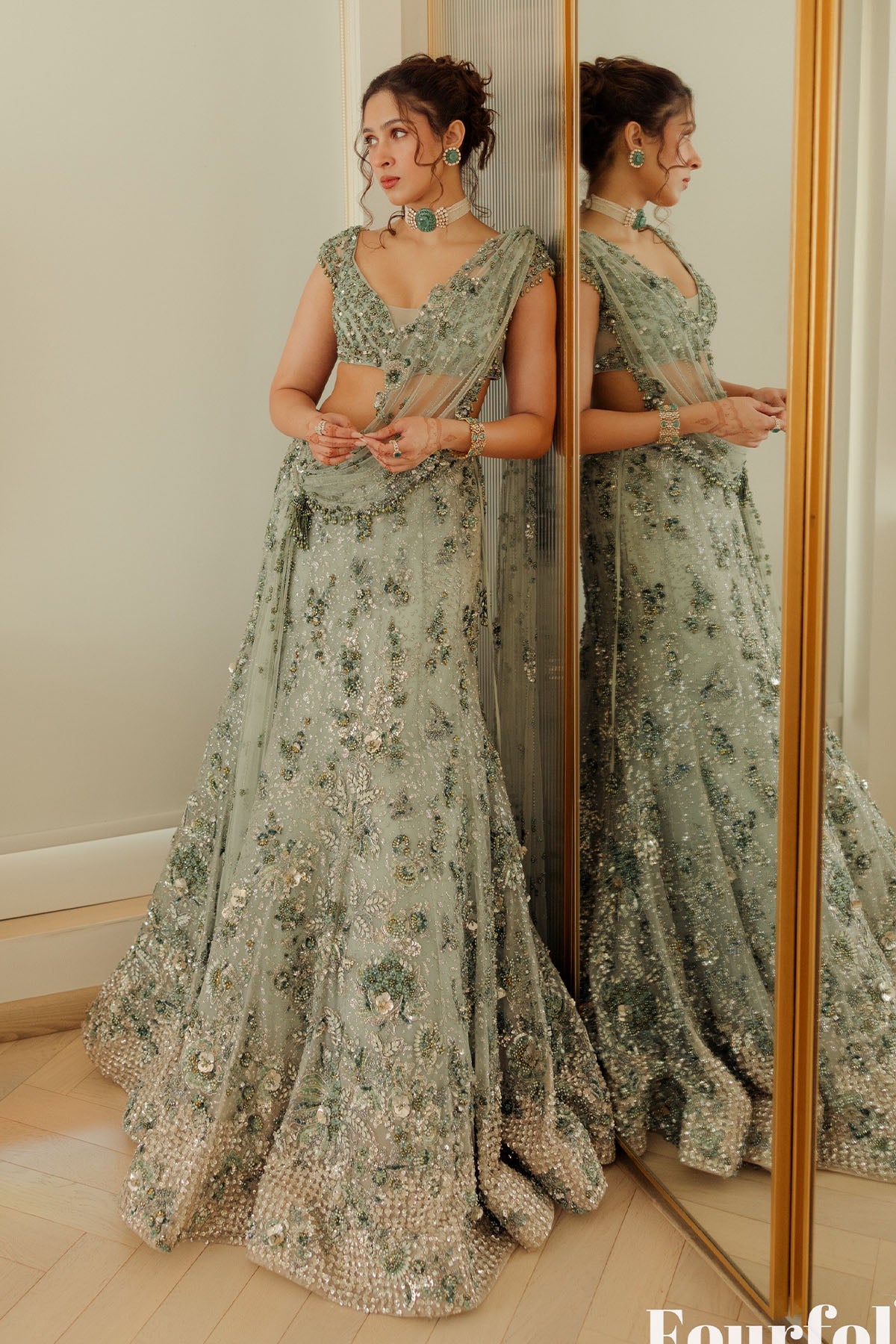 Pashmina Roshan In Elysian Mint Cocktail Lehenga