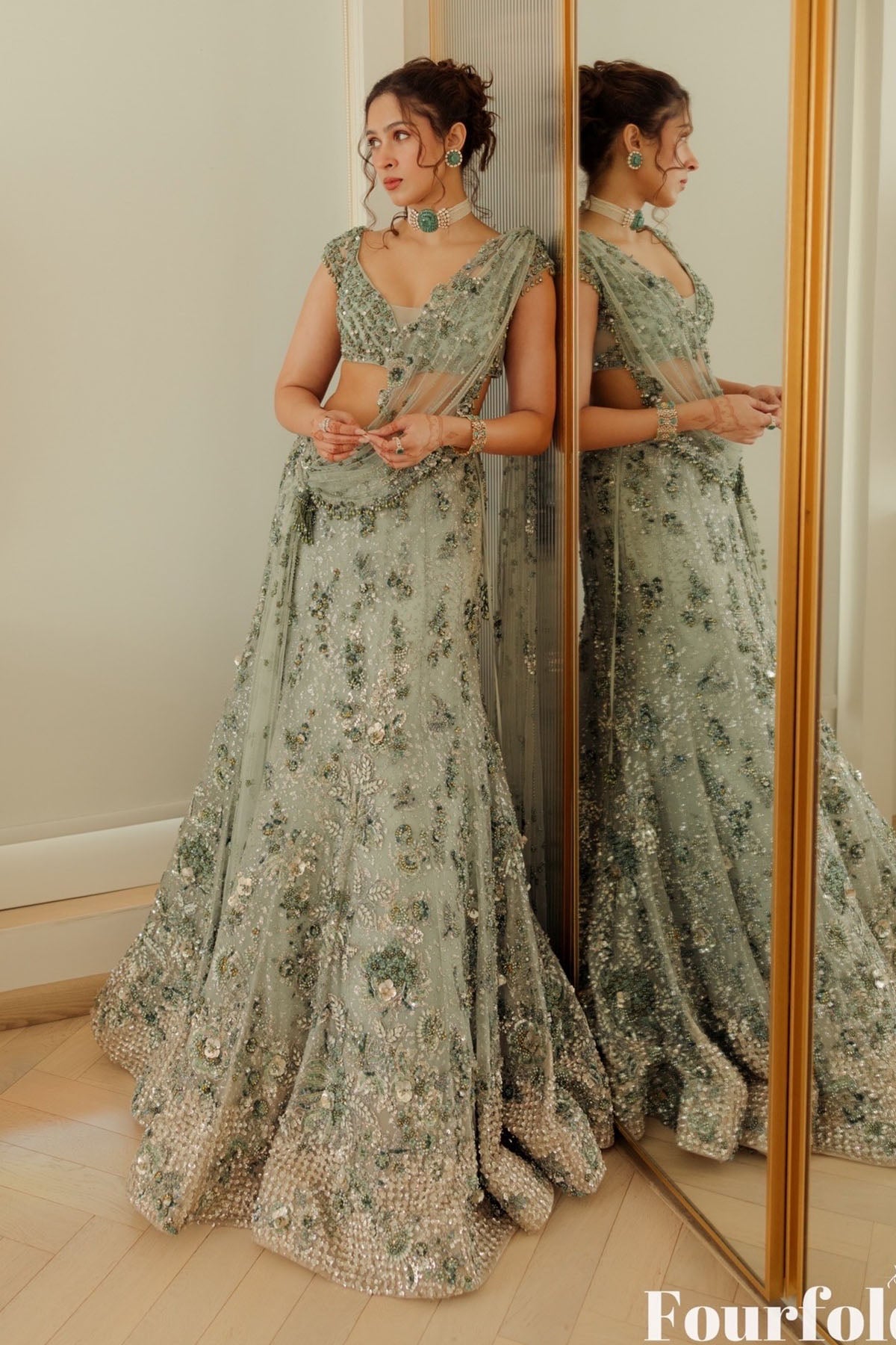 Pashmina Roshan In Elysian Mint Cocktail Lehenga