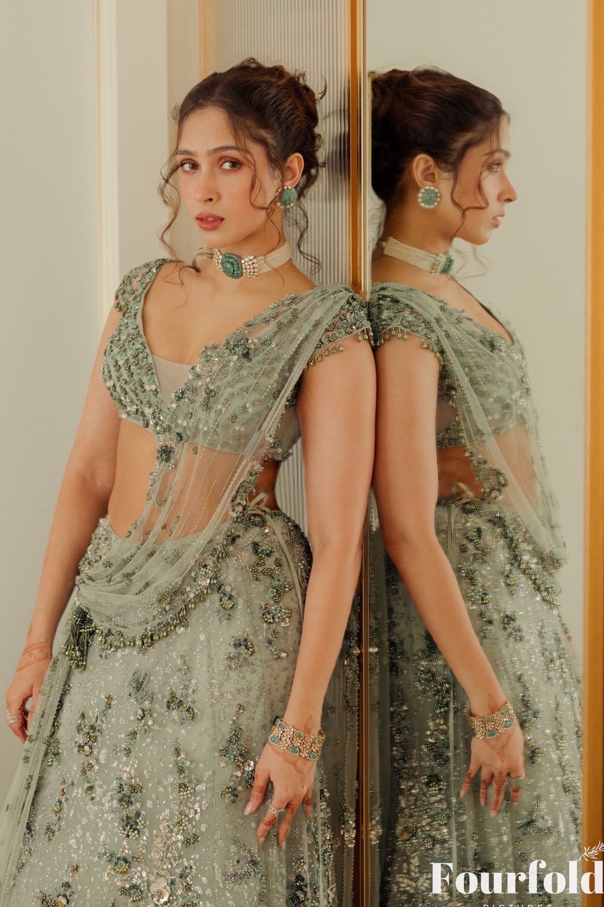 Pashmina Roshan In Elysian Mint Cocktail Lehenga