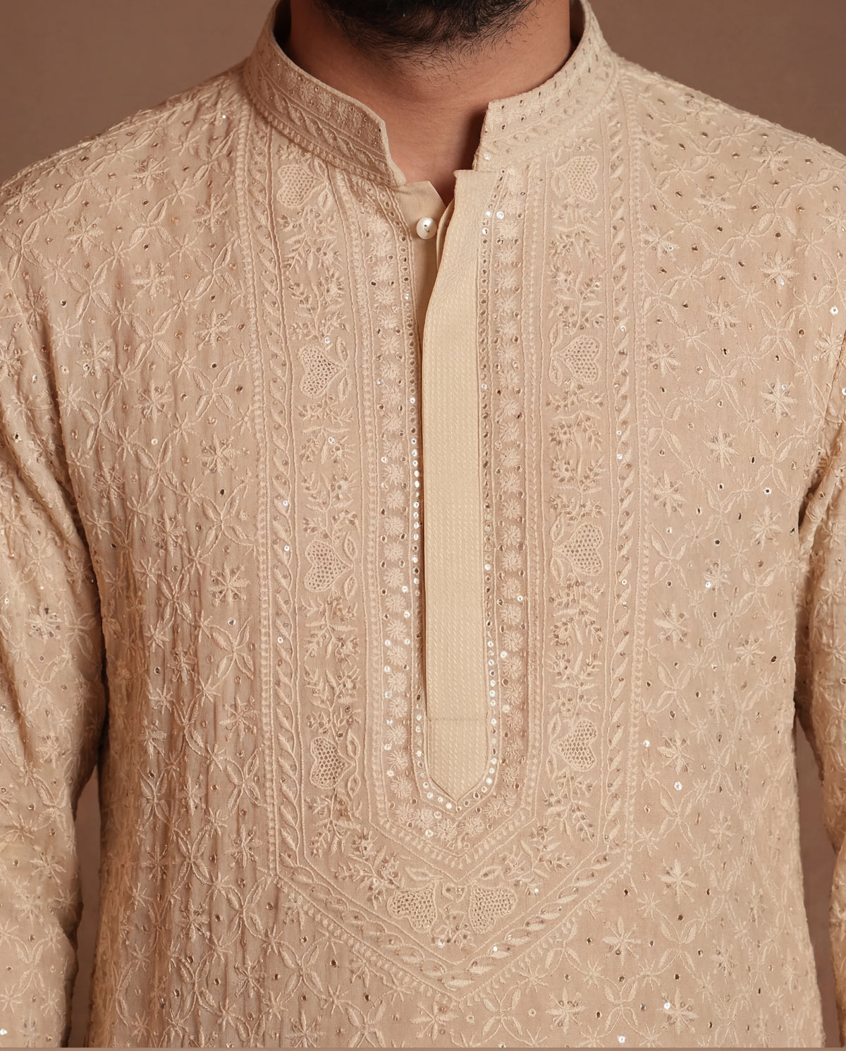 Pearl White Chikankari & Mirror Kurta Set