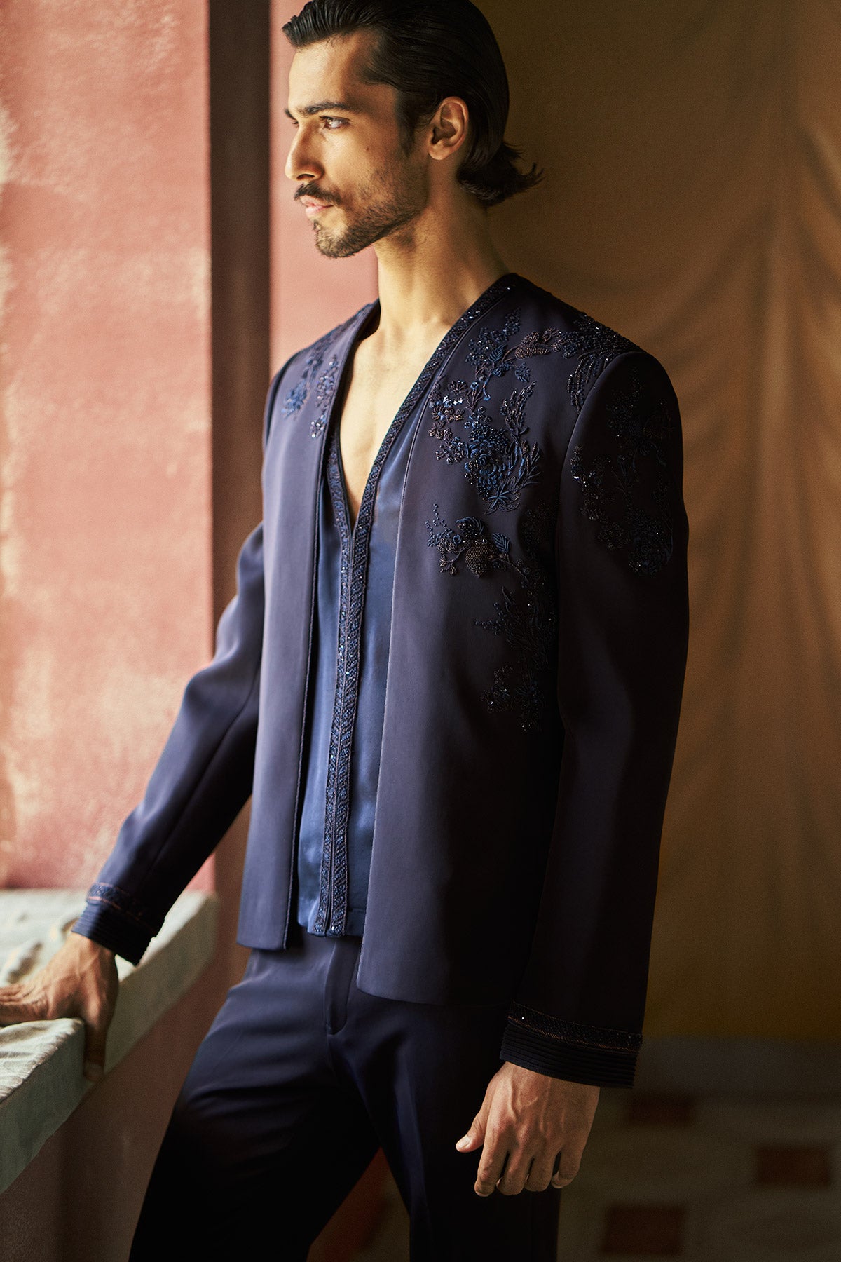 Neelvar Short Open Jacket, Shirt And Pant Set