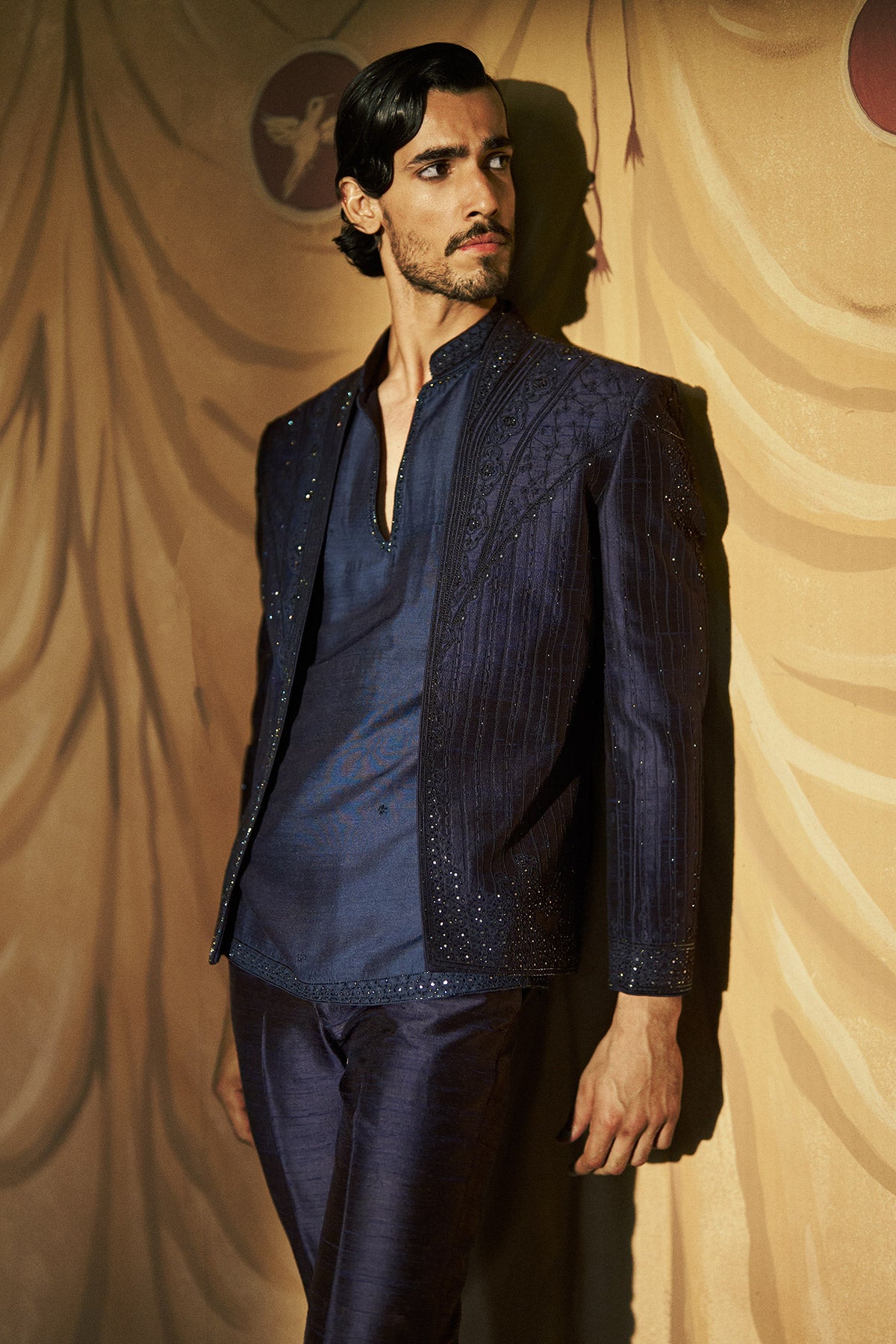 Siyahi Short Open Jacket, Shirt And Pant Set