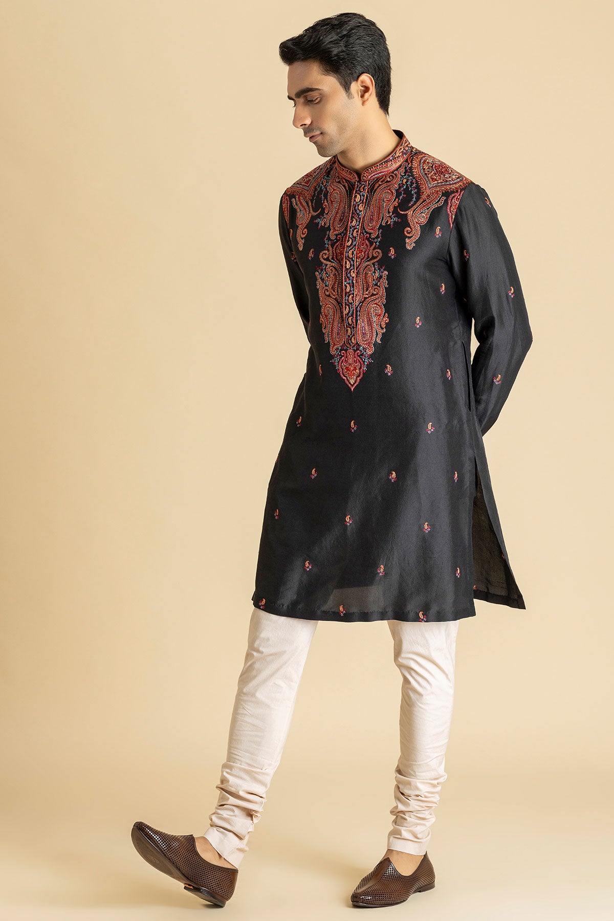 Charcoal Bloom Kurta & Churidaar set