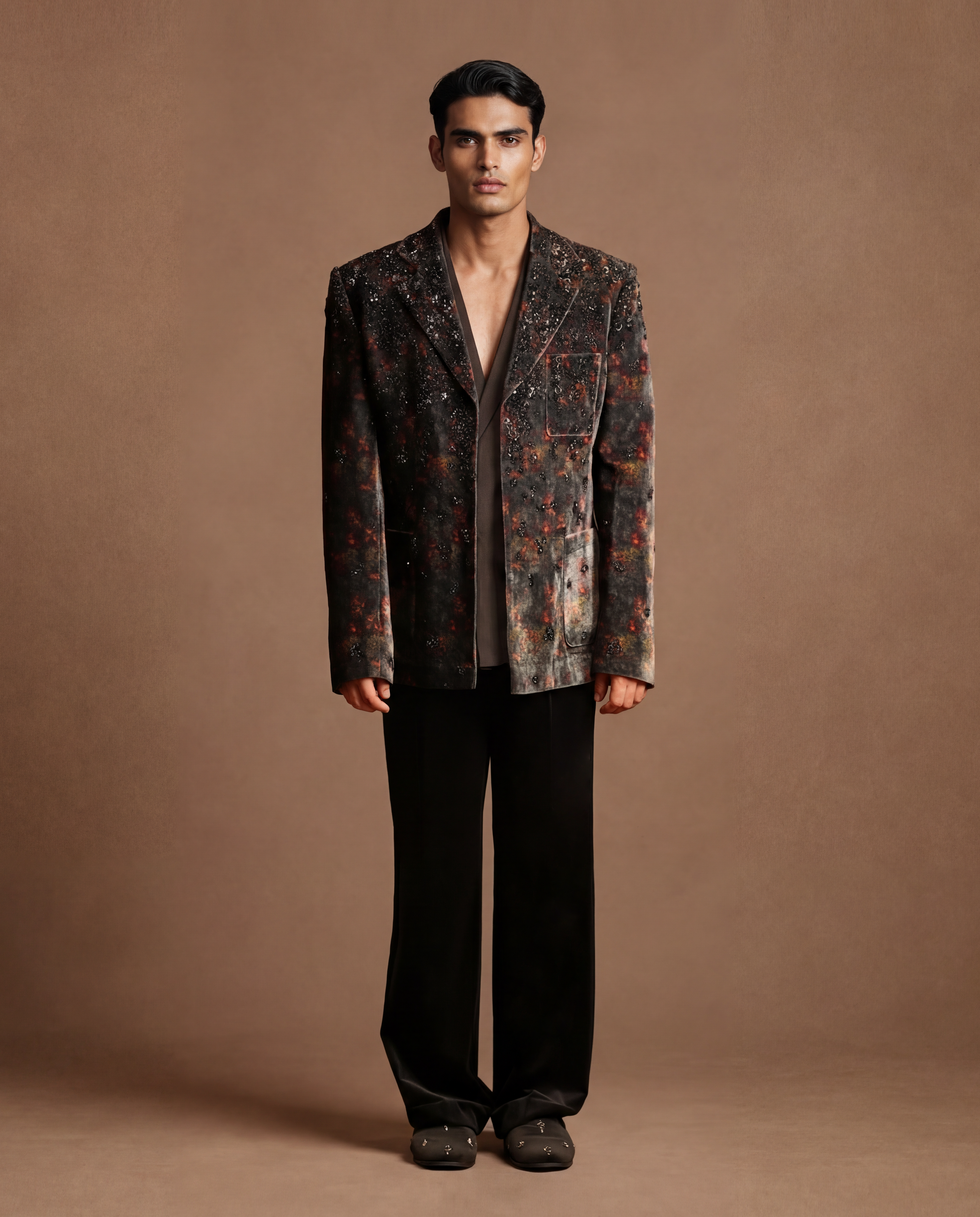 Smoky Topaz Open Jacket, Shirt & Pant Set
