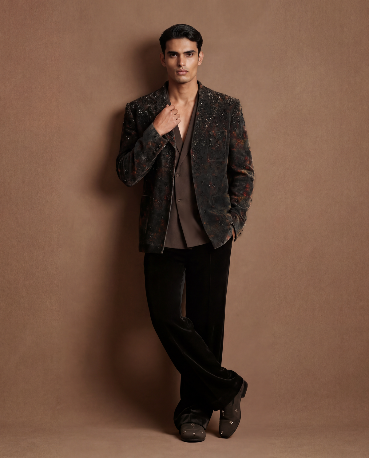 Smoky Topaz Open Jacket, Shirt & Pant Set