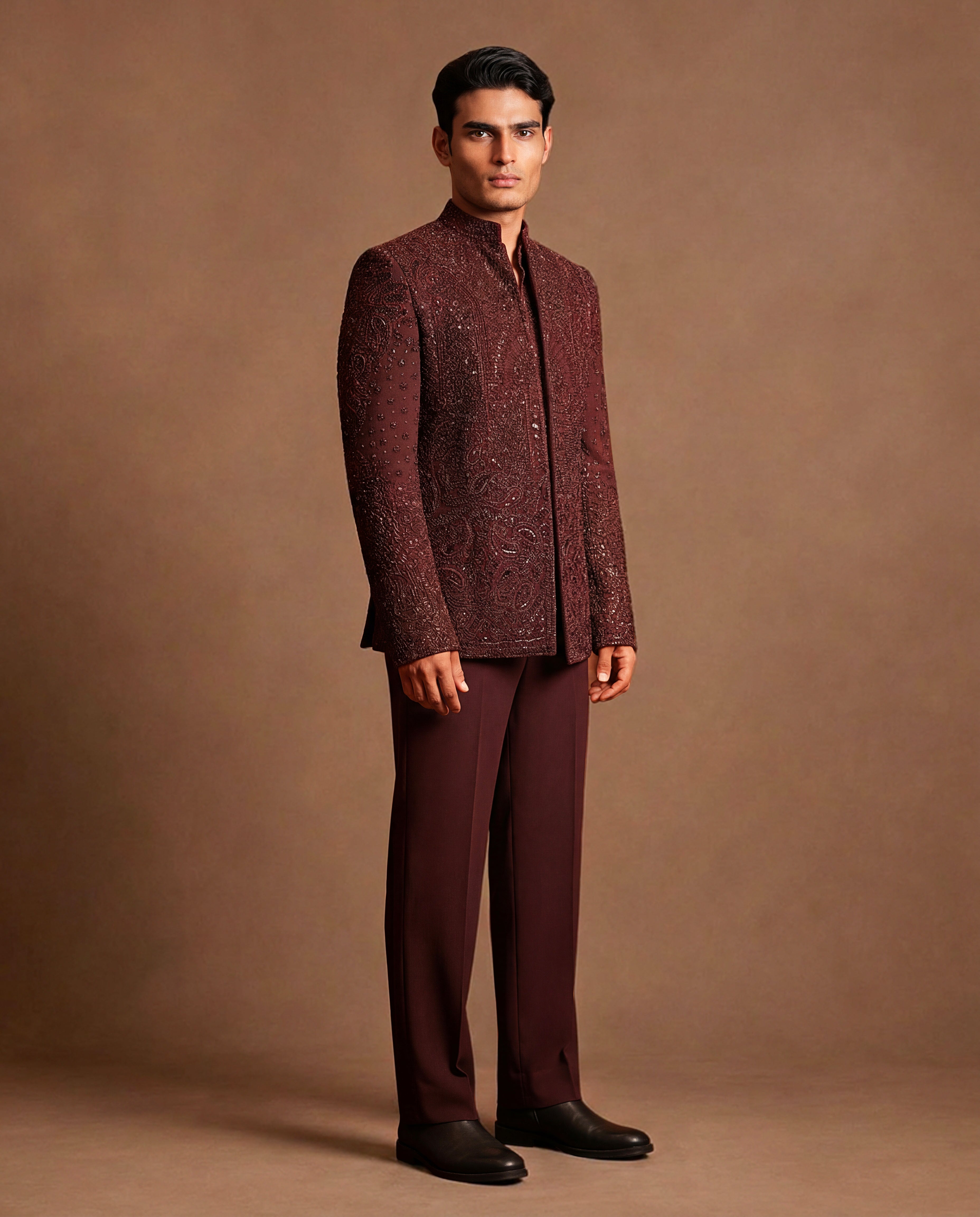 The Wine Mirage Open Jacket, Shirt & Pant Set