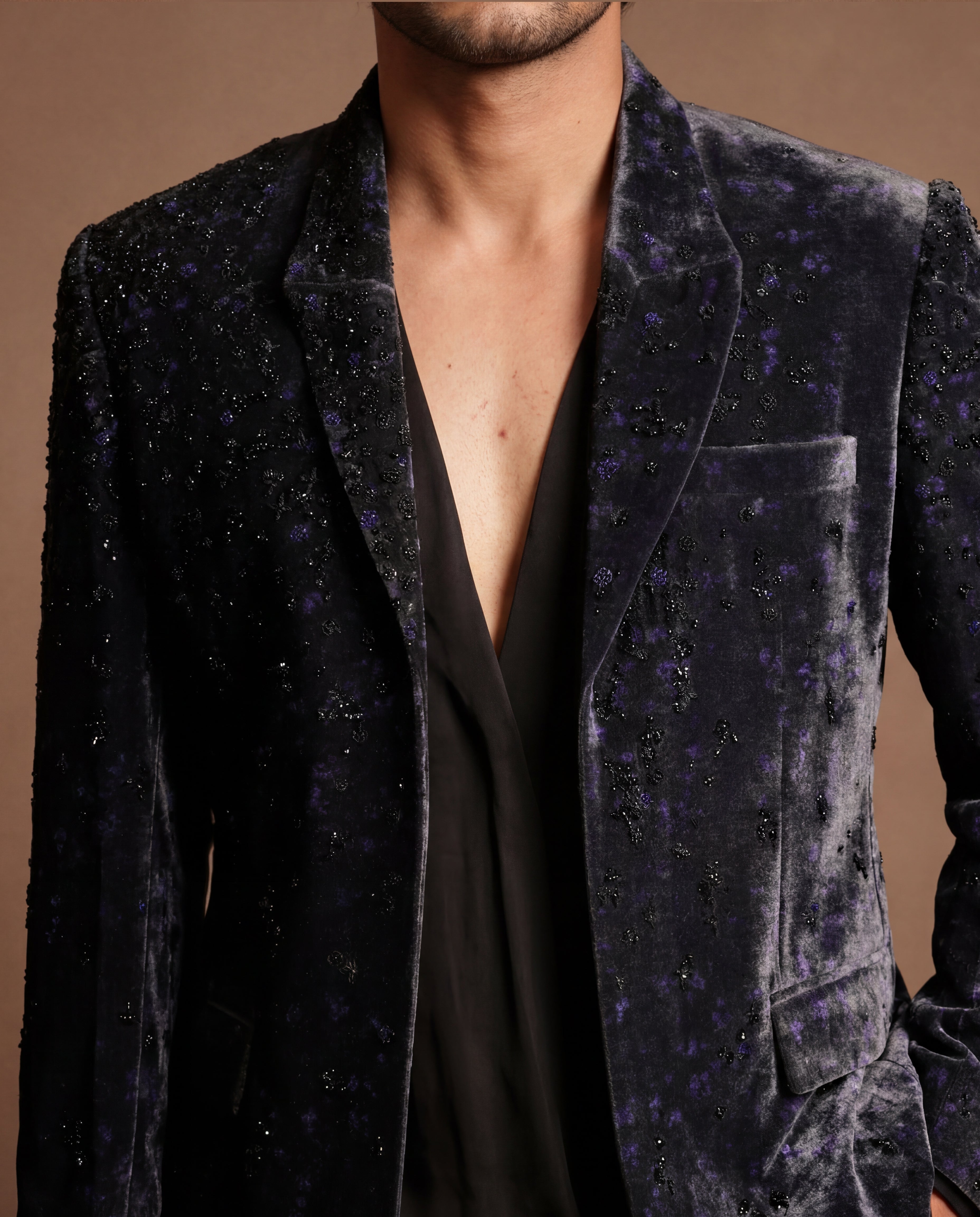 Amethyst Kashida Open Jacket, Shirt & Pant Set