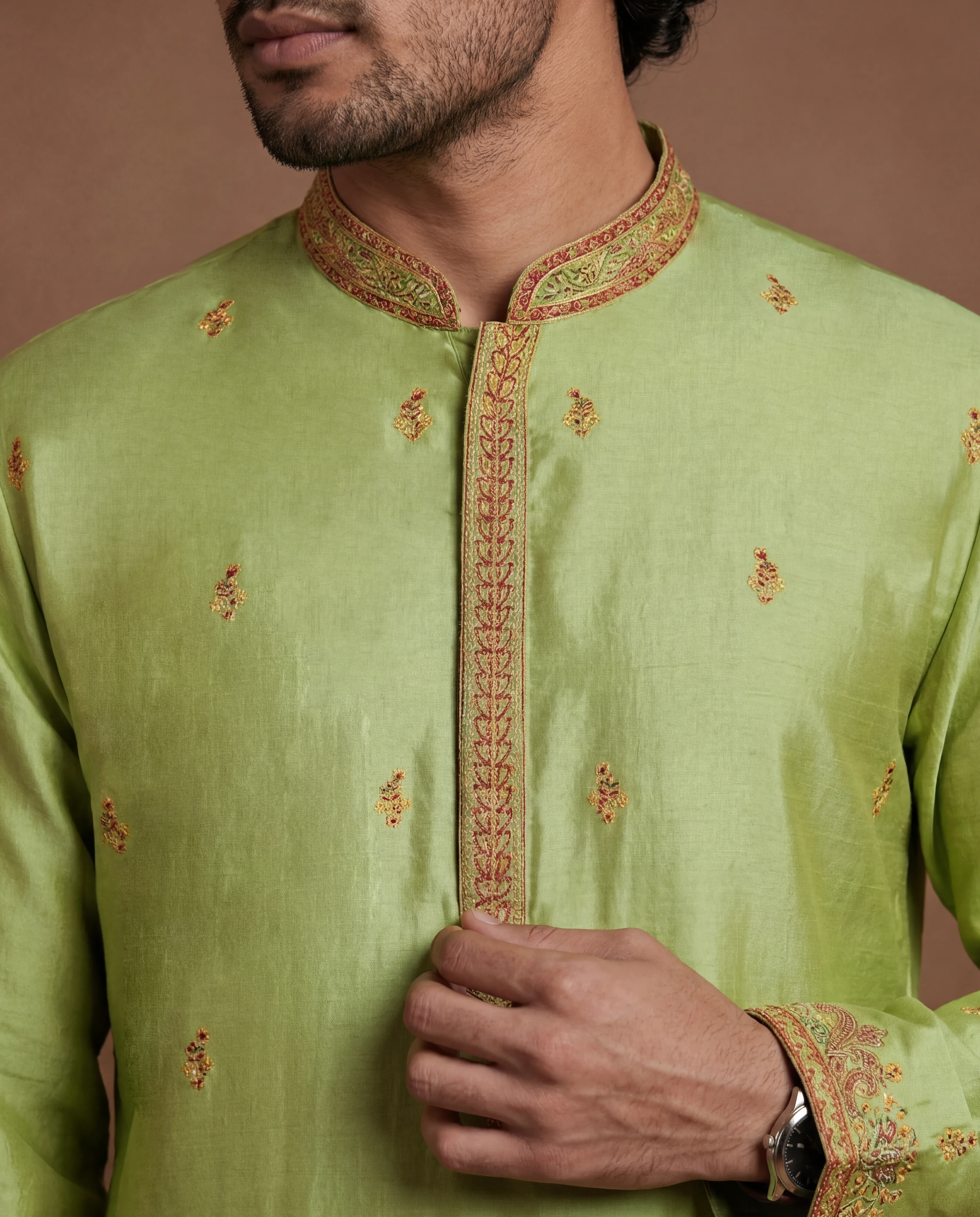 Chartreuse Kashidakari Kurta Set