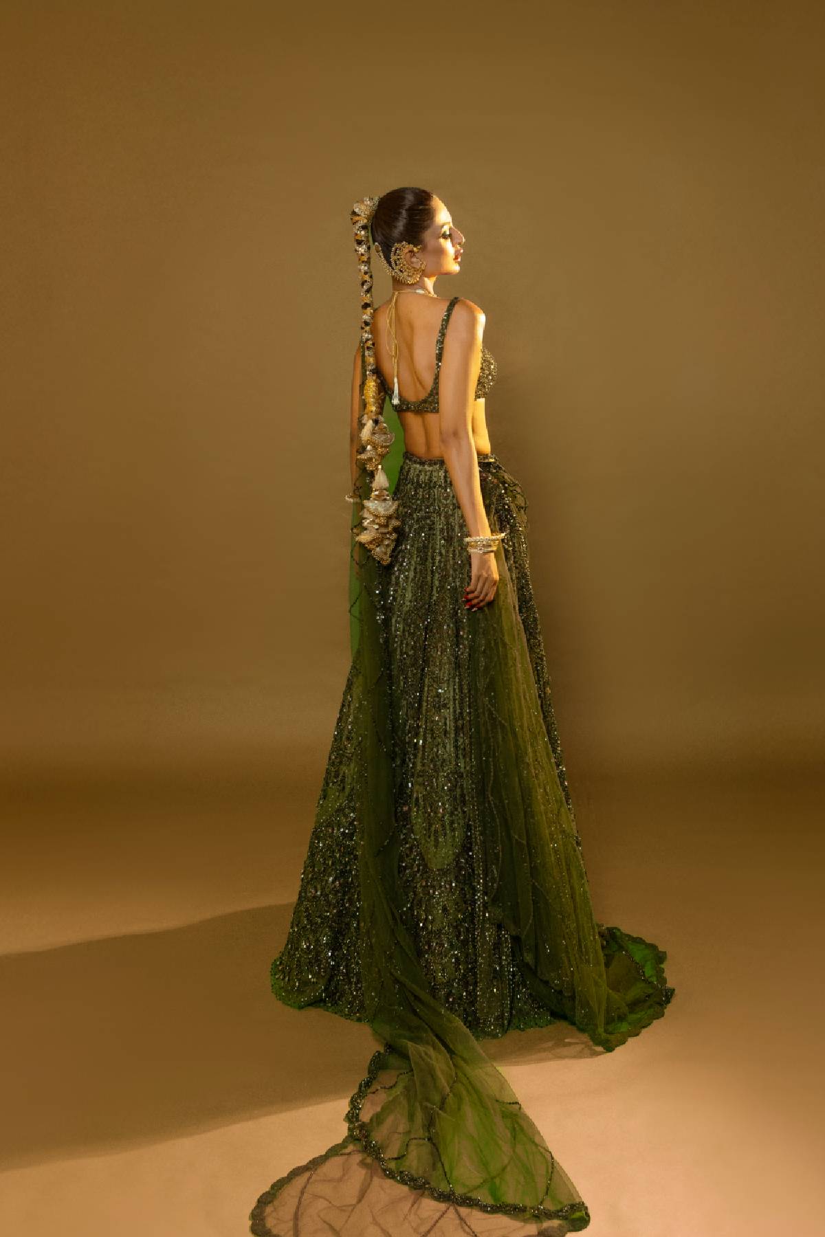 Arissa khan in Mossaria Shimmer Cocktail Lehenga