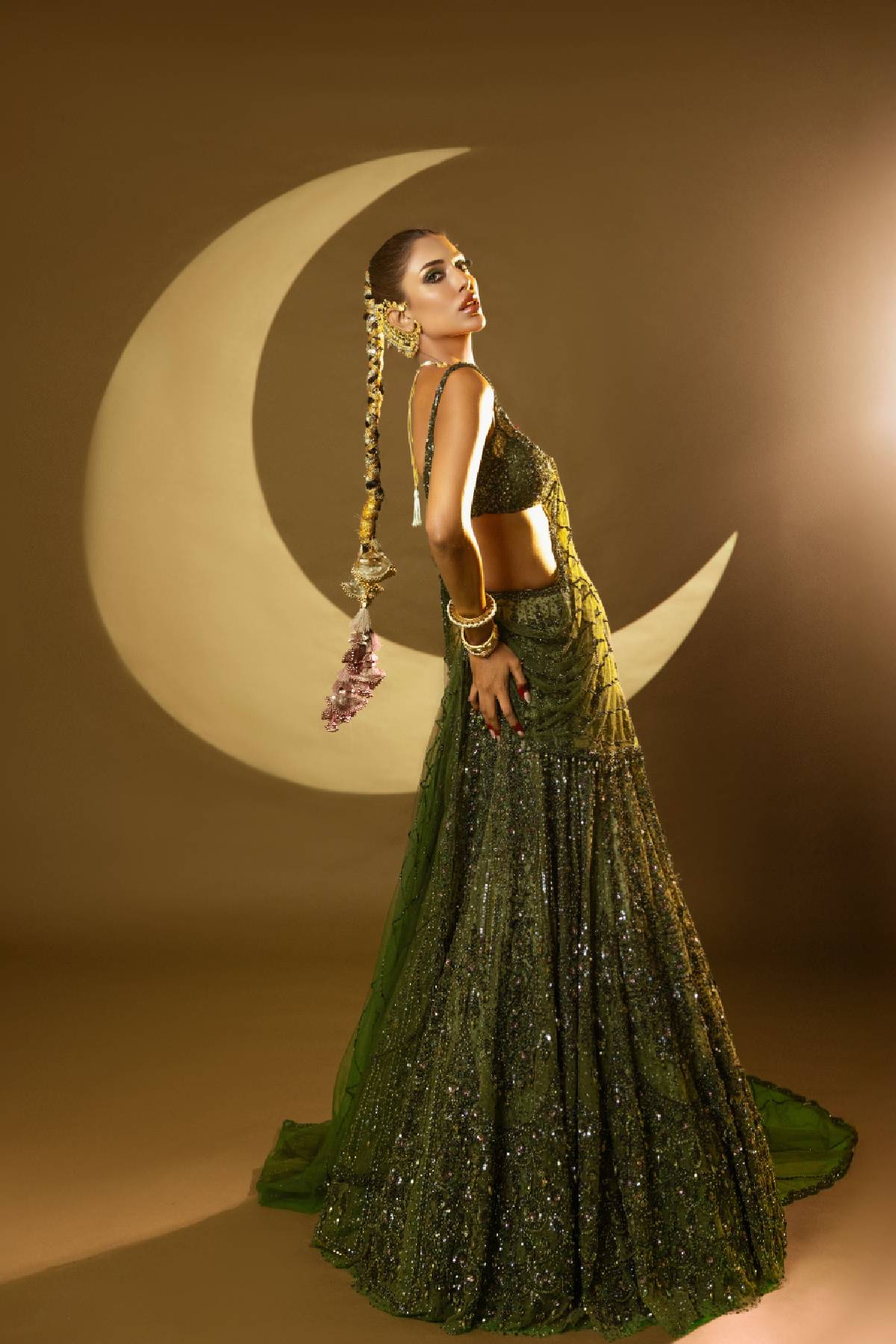 Arissa khan in Mossaria Shimmer Cocktail Lehenga