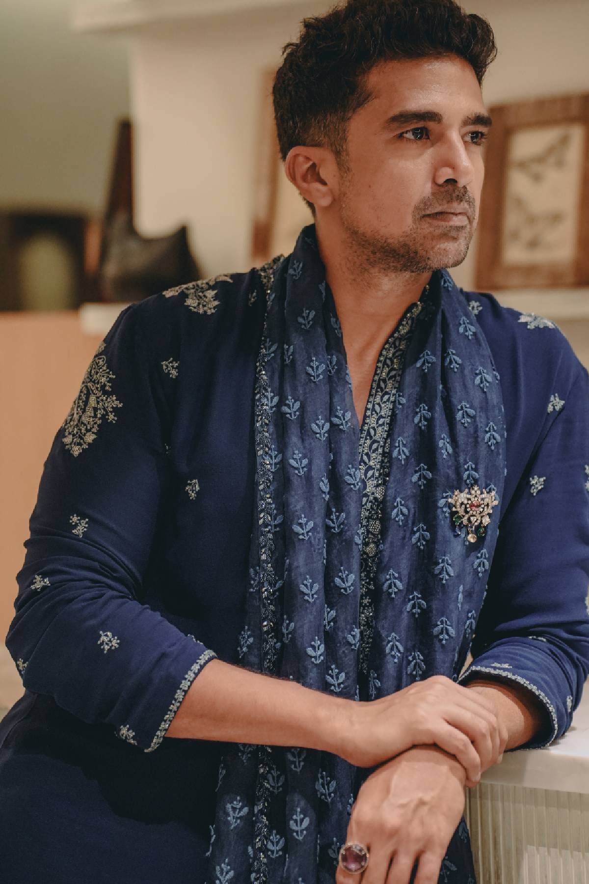 Saqib Saleem in Indigo Élan Kurta & Salwar set