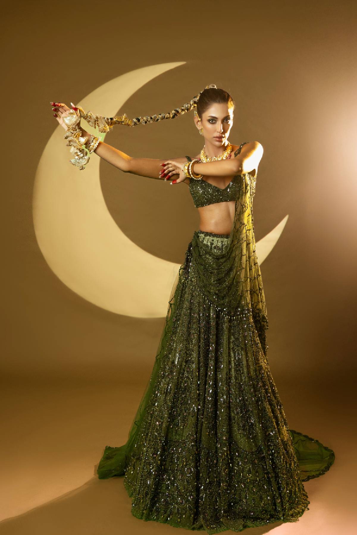 Arissa khan in Mossaria Shimmer Cocktail Lehenga