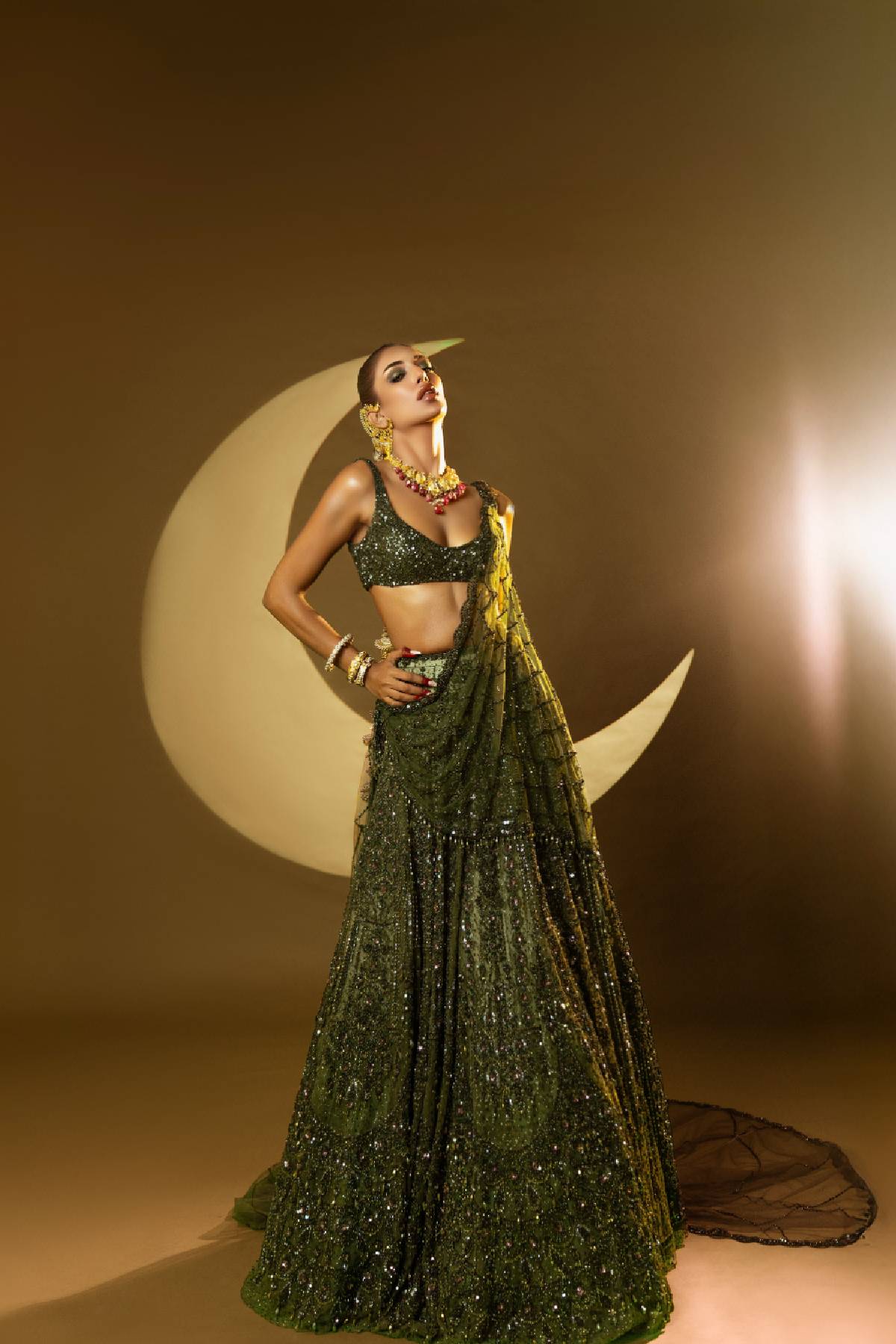 Arissa khan in Mossaria Shimmer Cocktail Lehenga