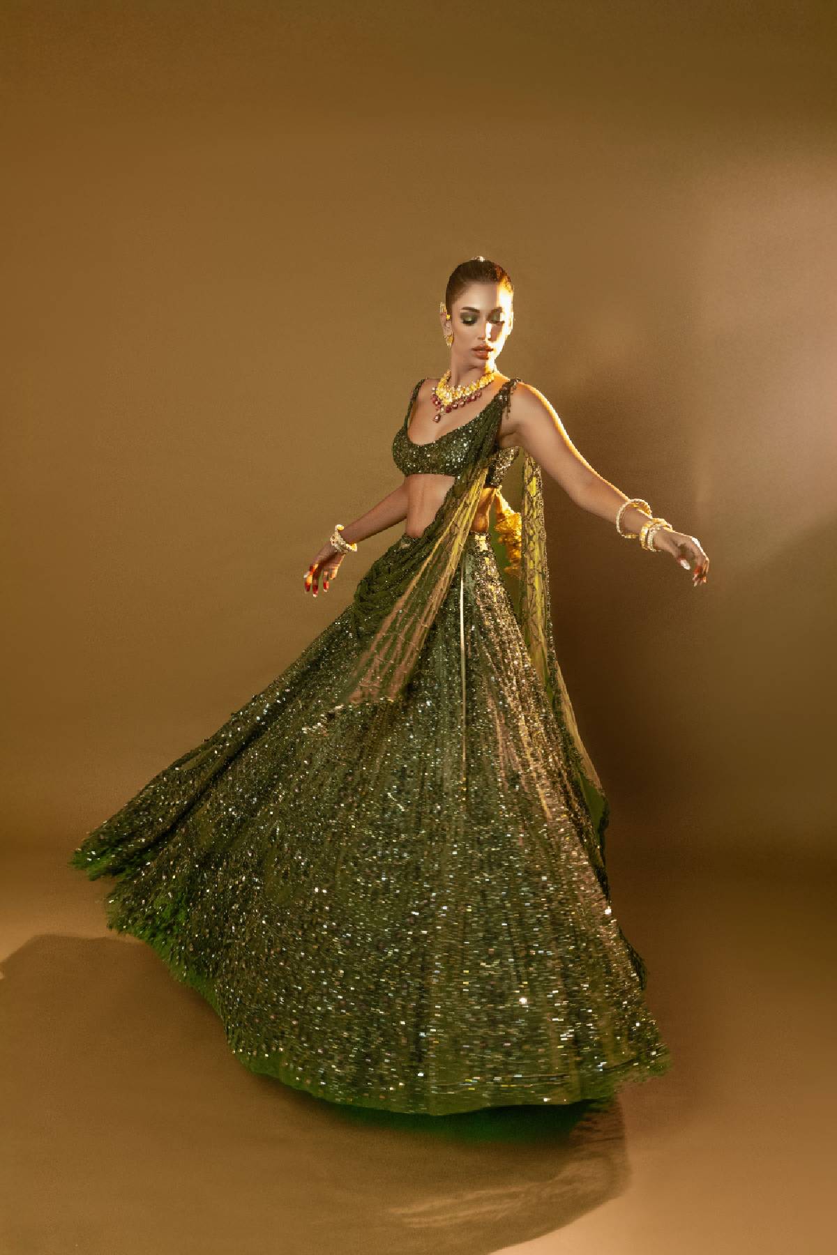 Arissa khan in Mossaria Shimmer Cocktail Lehenga