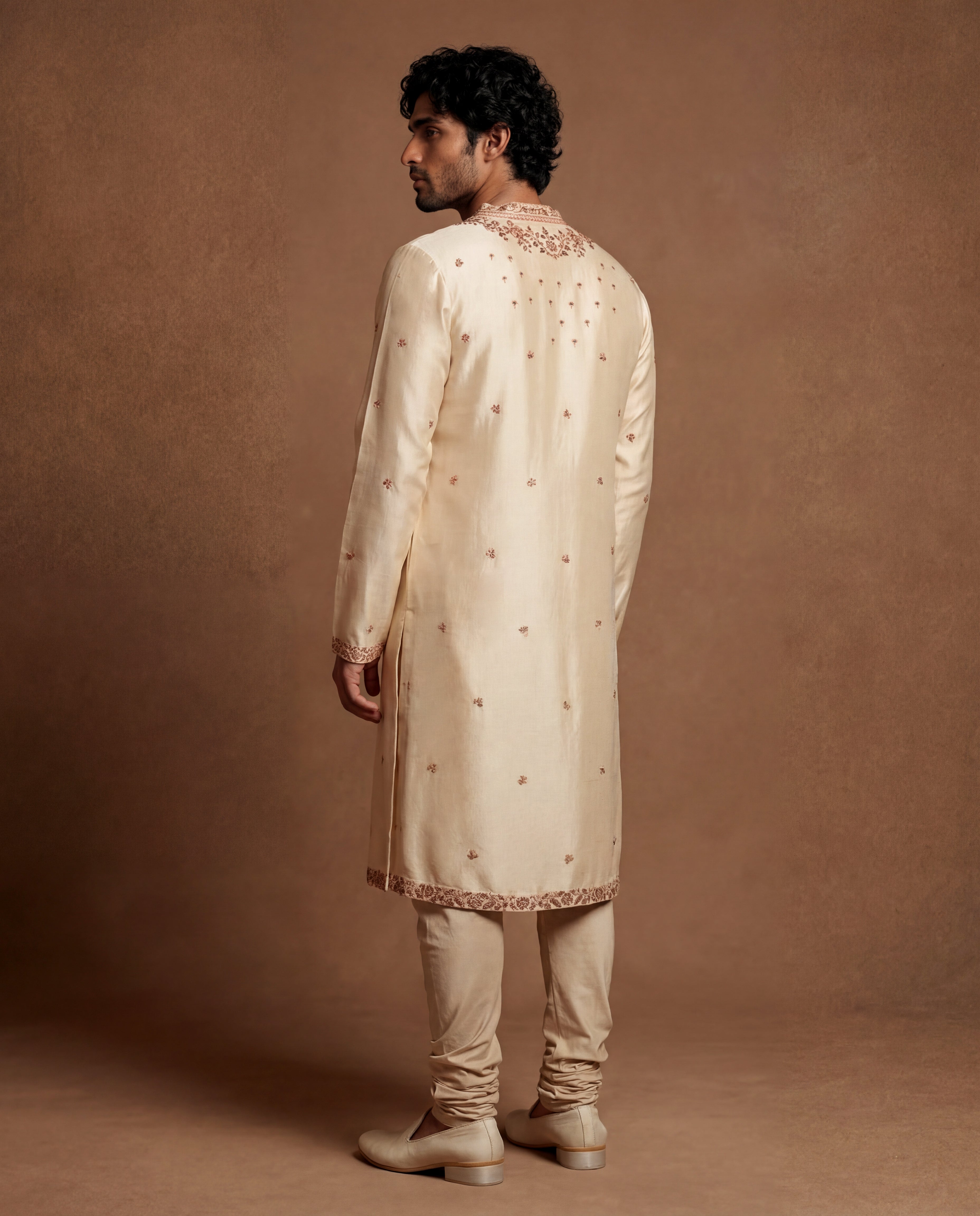Ivory Kashidakari Silk Kurta Set