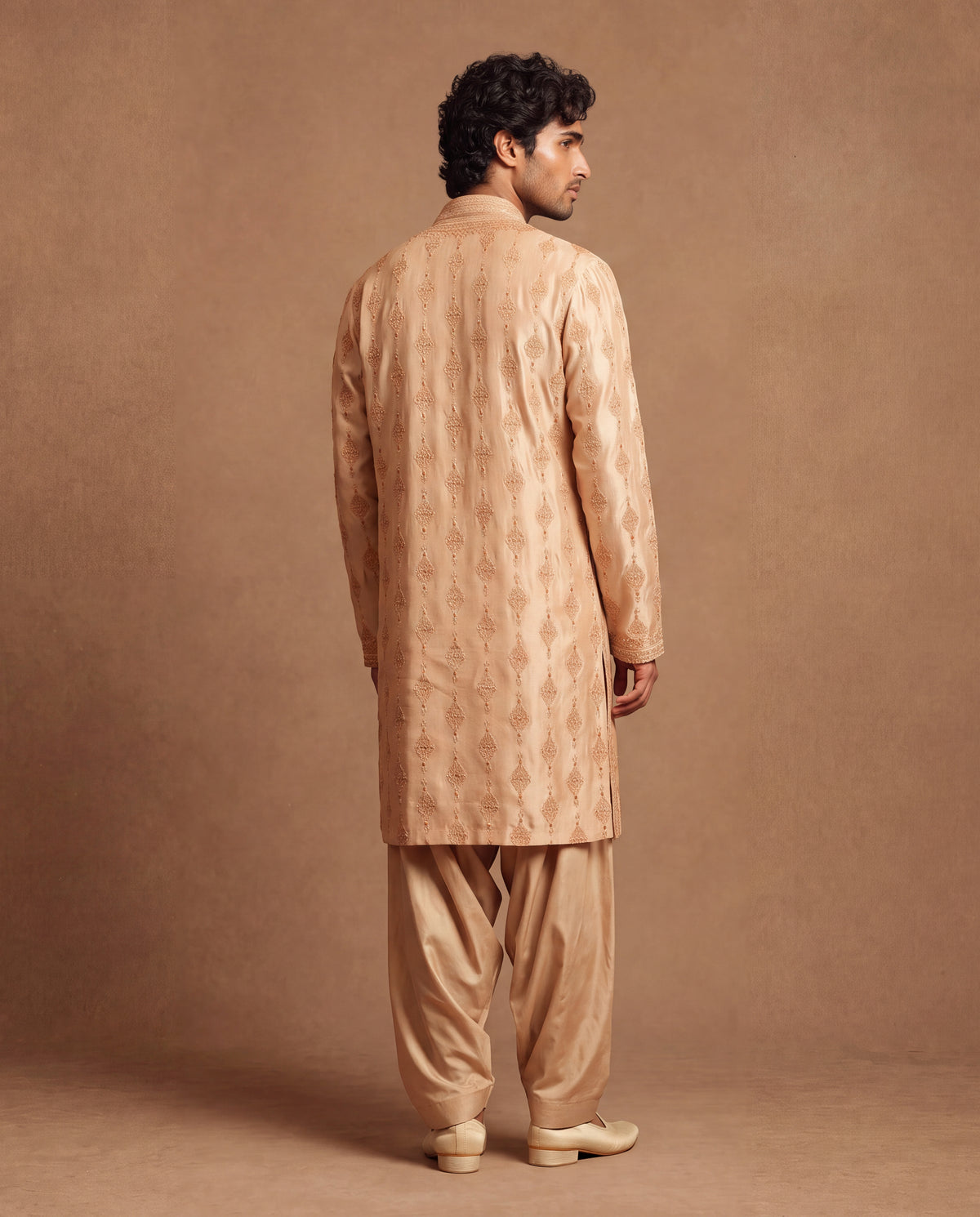 Beige Emboidered Silk Kurta & Salwar Set
