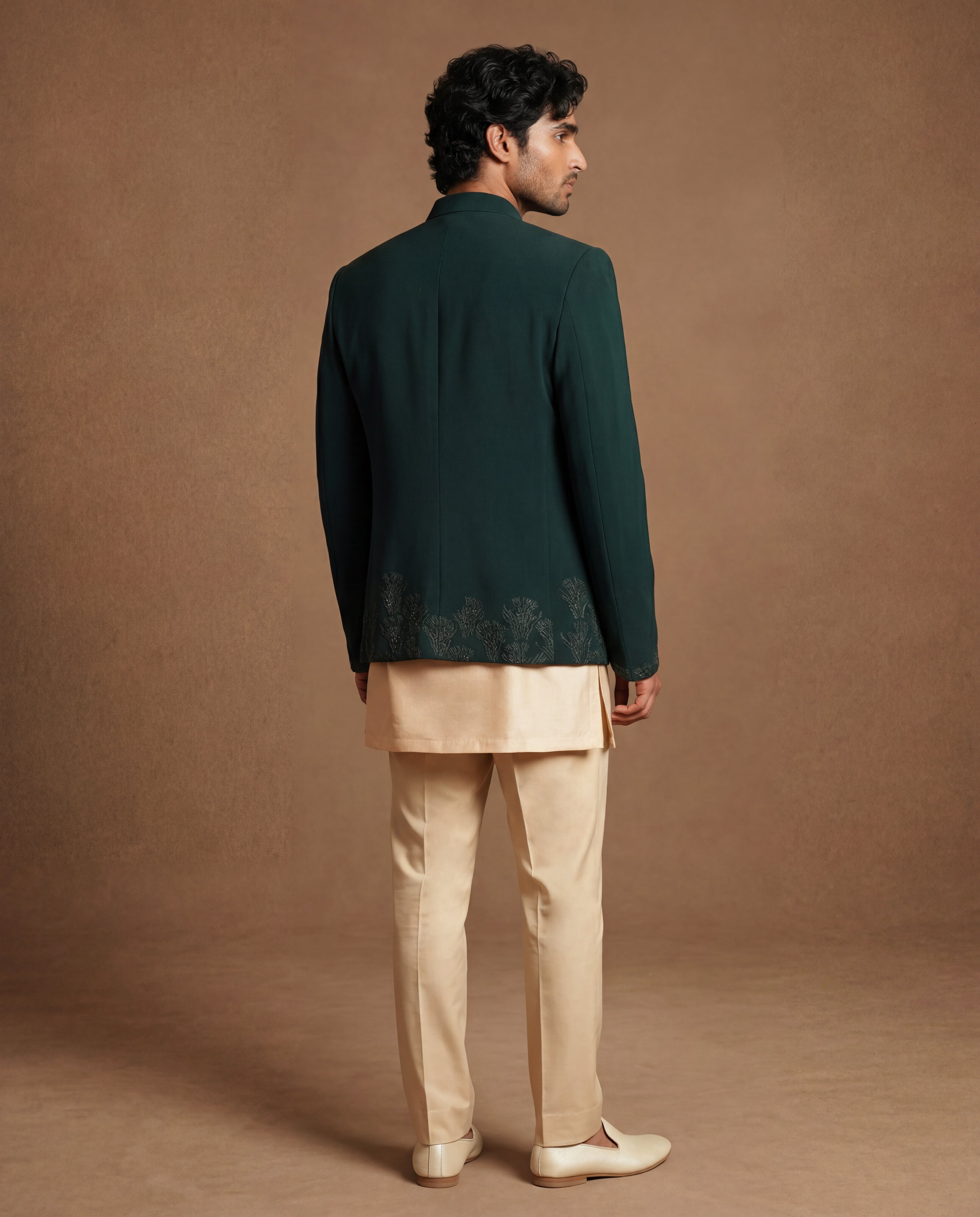 Emerald Reverie Open Jacket, Kurta & Pant Set