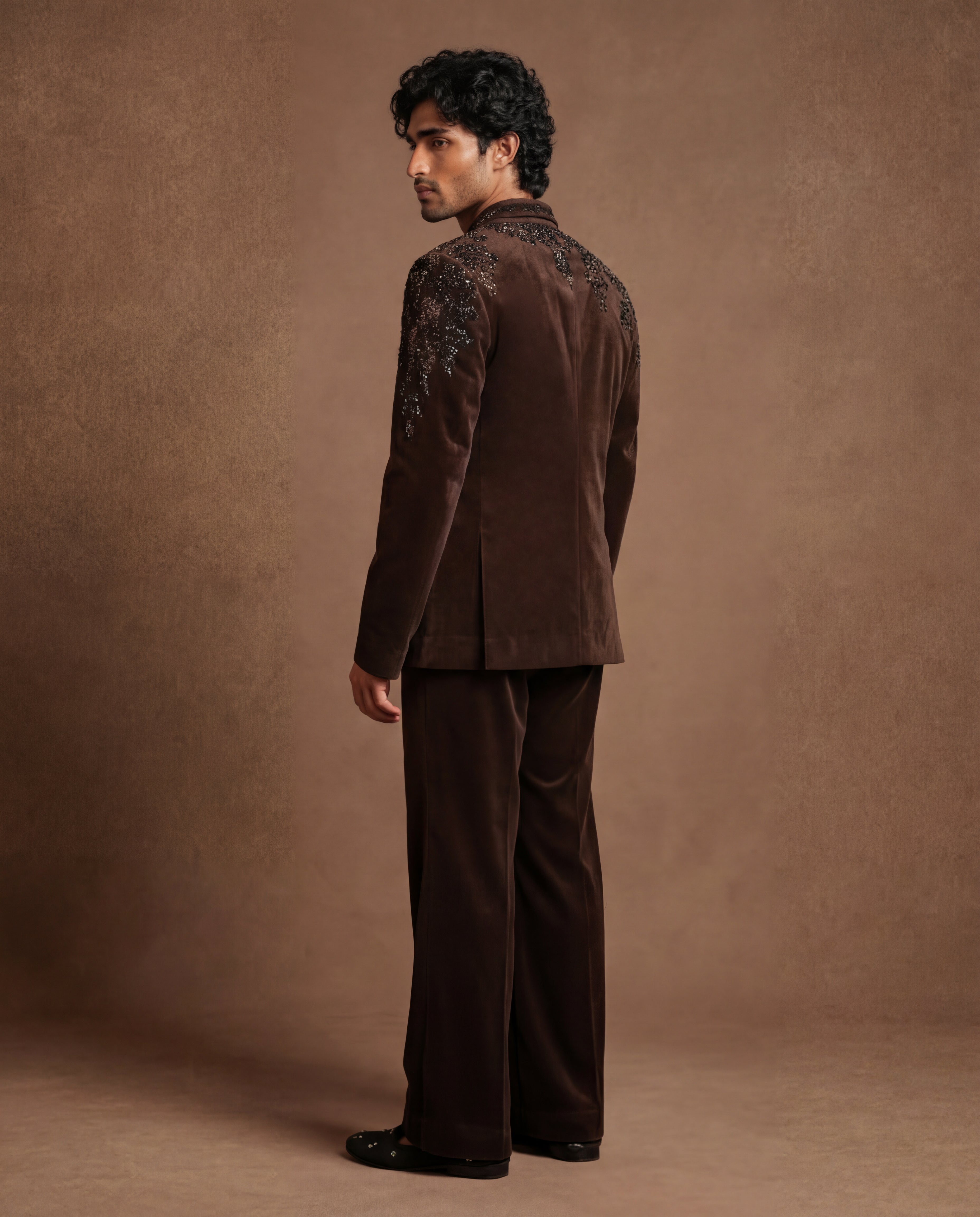 Mocha Topaz Open Jacket, Shirt & Pant Set