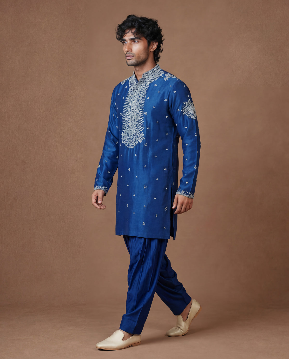 Imperial Blue Hand-Embroidered Silk Ensemble