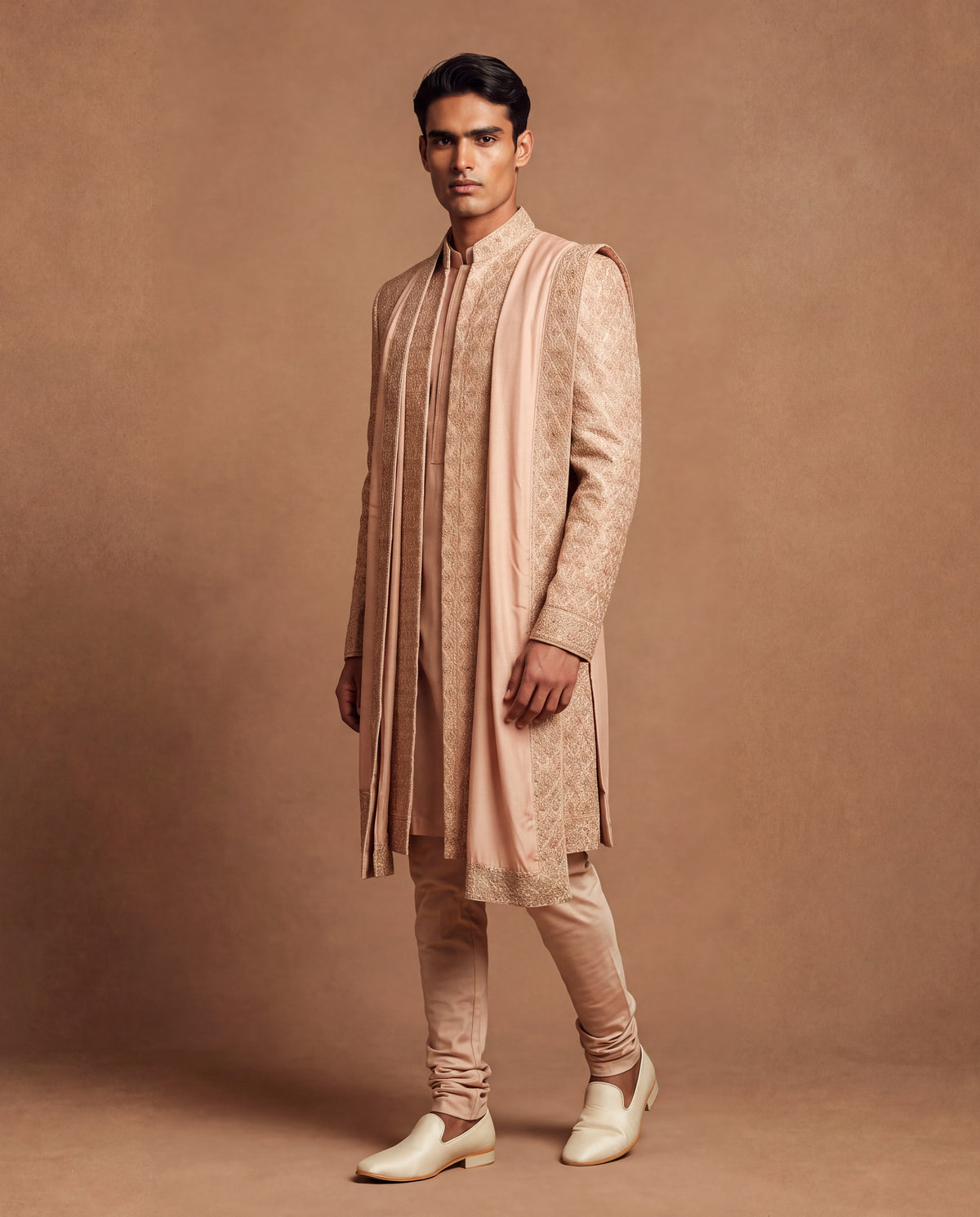 Rosewood Sherwani, Kurta, Churidar & Dupatta Set