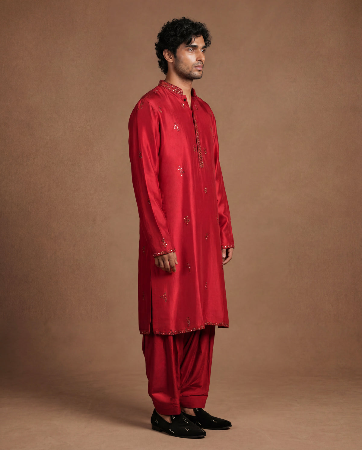 Scarlet Chikankari Kurta, Salwar & Stole Set