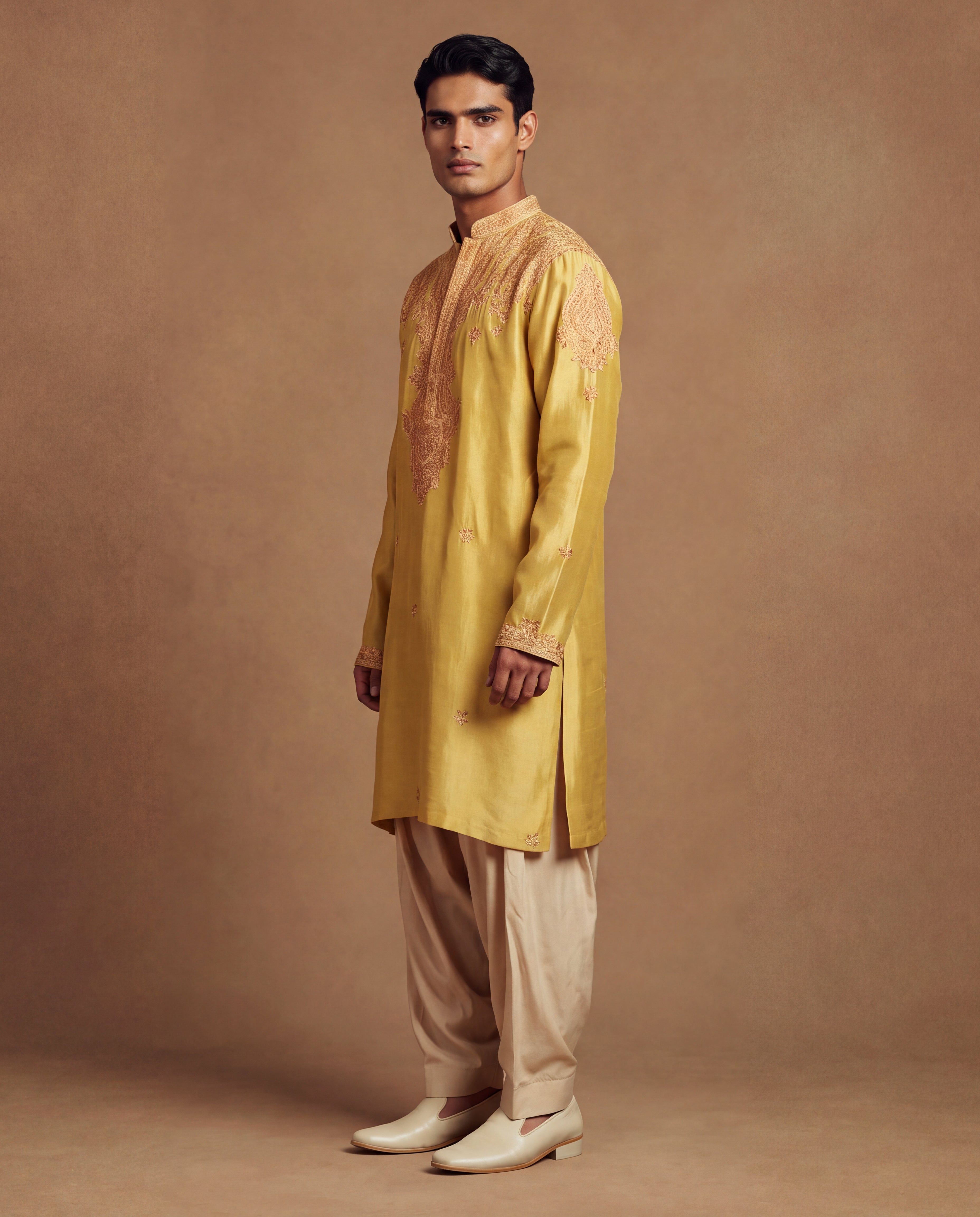 Silk Pistachio Kashidakari Embroidered Kurta Set
