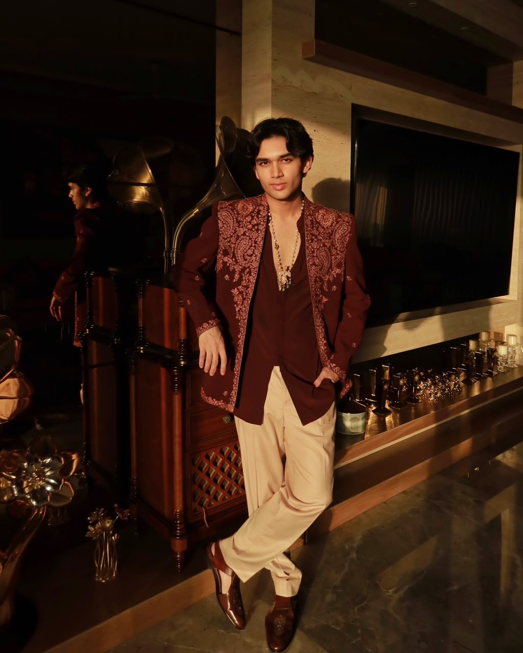 Shrey Singh in Royal Kashida Open Jacket Set