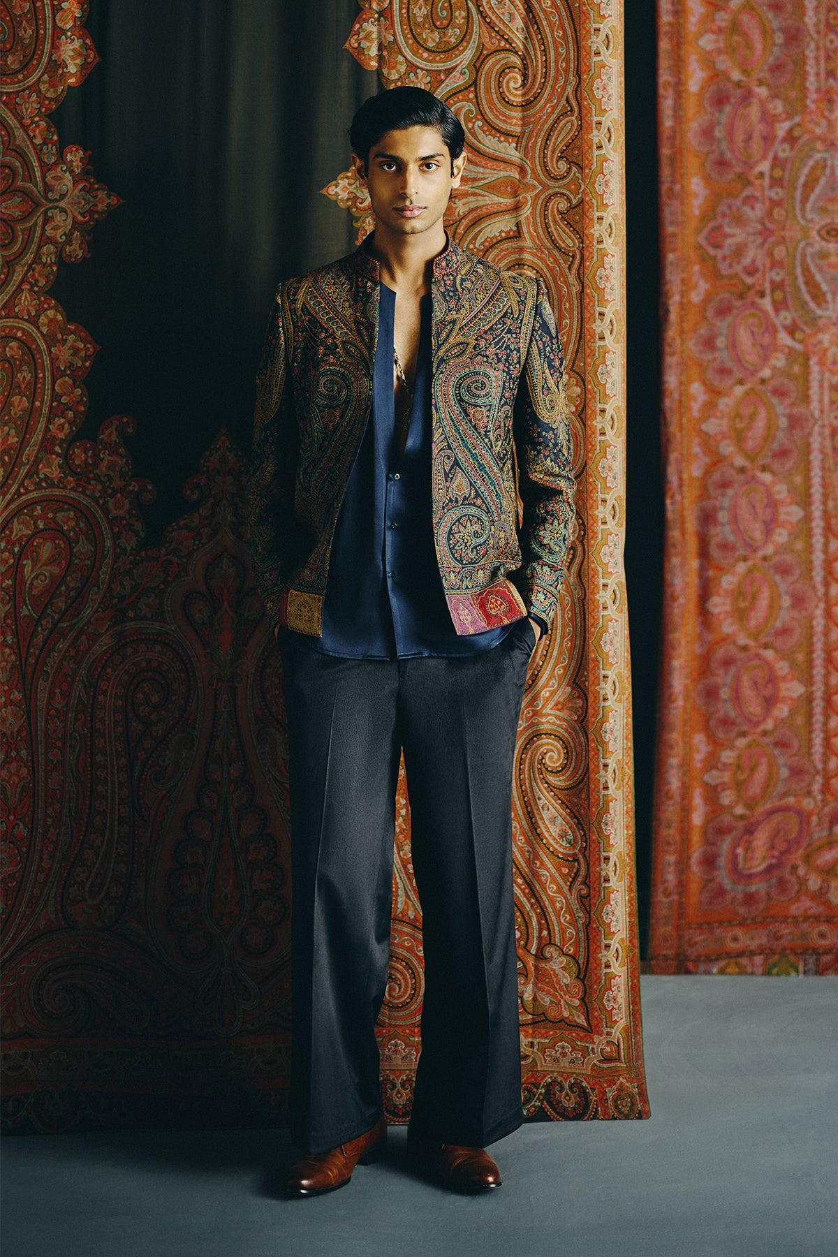 Safar Kashida Open Jacket, Shirt and Pant Set