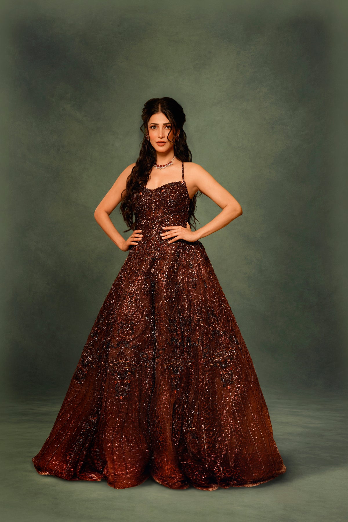 SHRUTI HASSAN IN Celestial Plum Radiance Gown