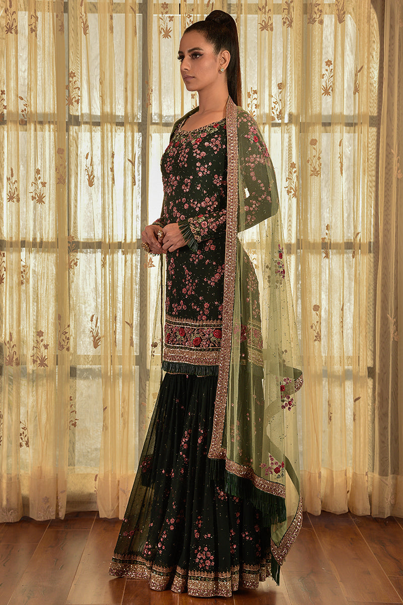 "Jade" Chiffon Kurta And Sharara Set