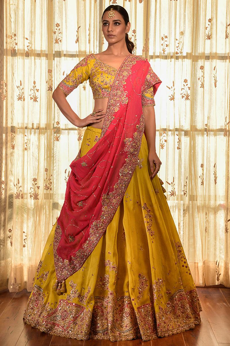 "Peri Wrinkle" Lehenga Set With Tilla Border