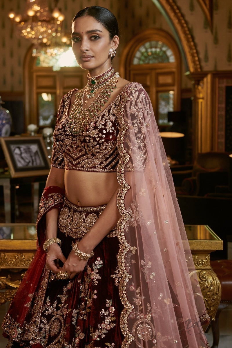 "Josheena" Silk Velvet Bridal Lehenga Set