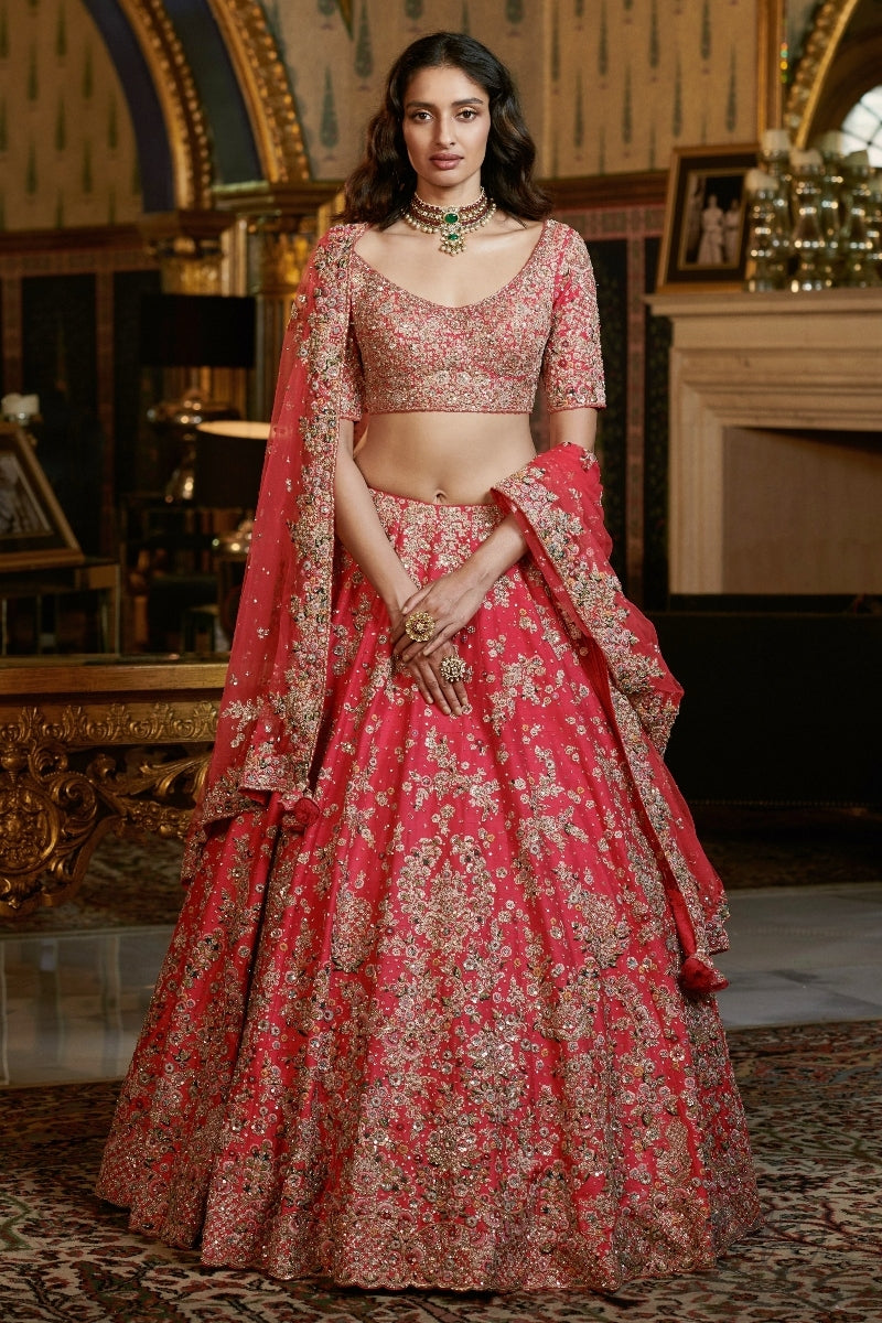 Aaliyah Burgundy and Brick Red Ombre Raw Silk Bridal Lehenga Set – DollyJ  Studio